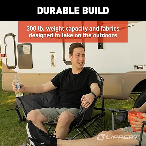 Miniatura 7 de Lippert Big Bear - Silla de campamento duotone, color gris oscuro con detalles de arena, cómoda forma redonda, cojines de almohada de gran tamaño,