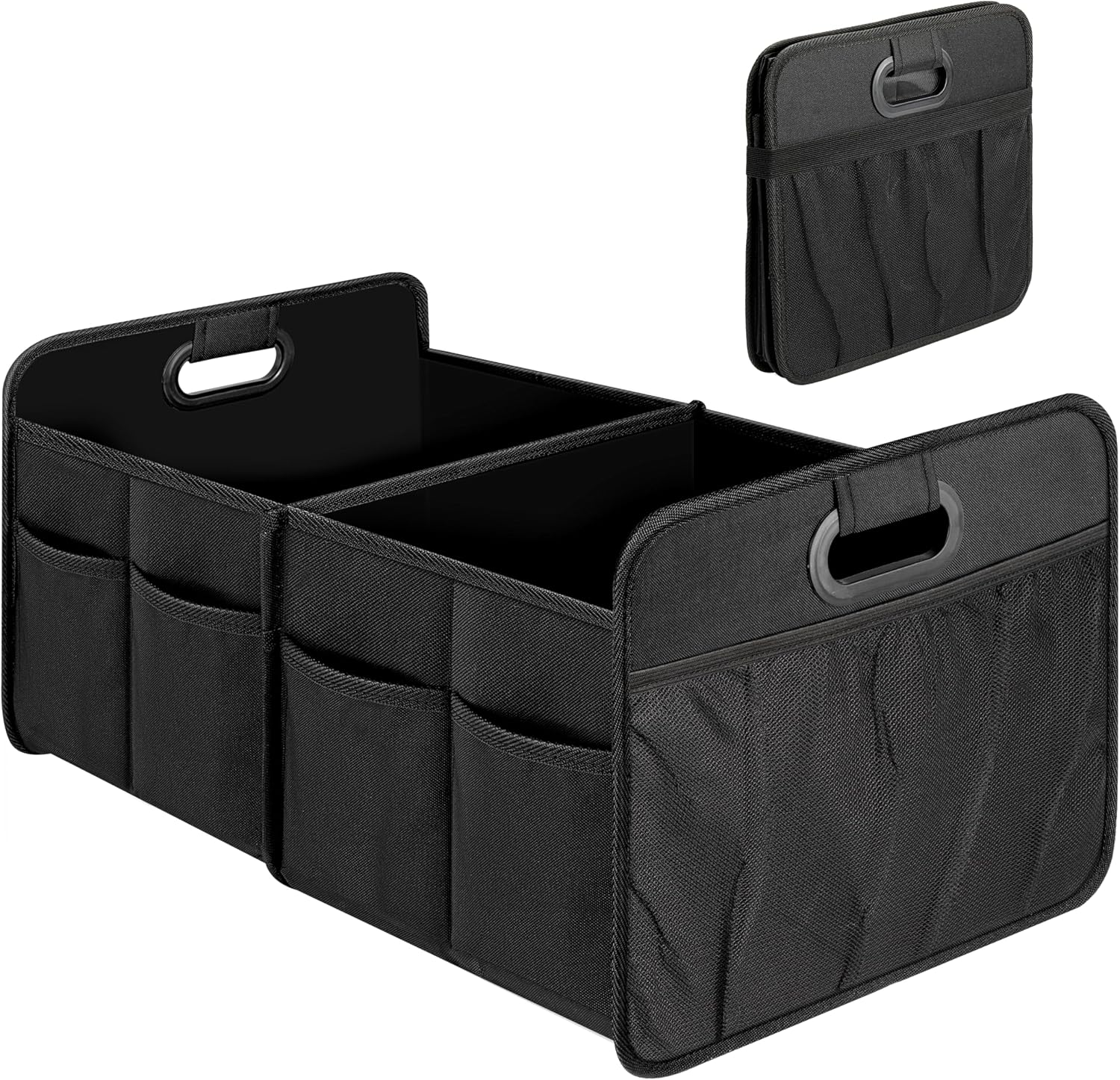 Simple Deluxe Trunk Organizer for Car/SUV/Truck, Collapsible 2 Compartment Automotive Storage Box, 600D Waterproof Oxford Polyester 50L Travel Accessories, Anti-slip & Leak-proof, Black New