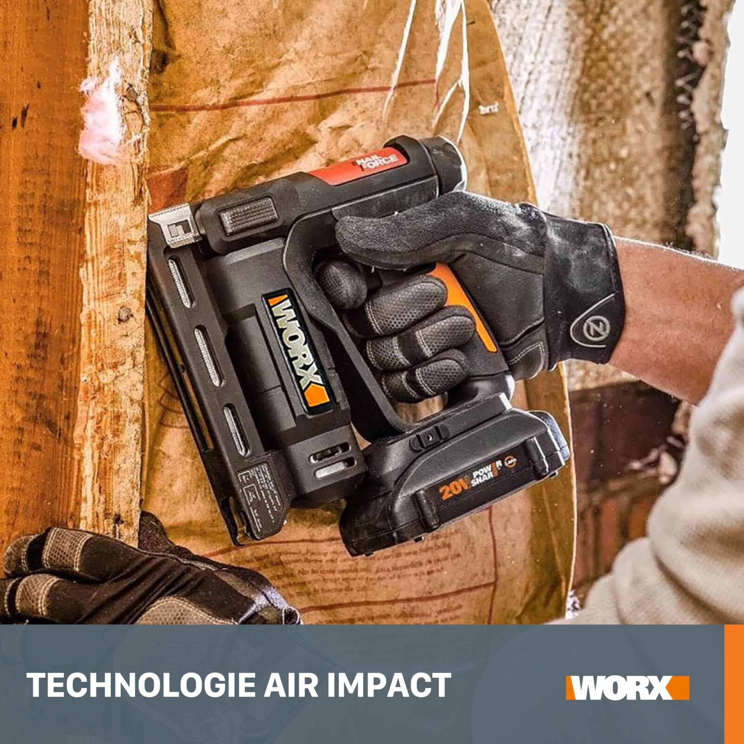 WORX Agrafeuse et Cloueuse de Finition sans Fil 20V WX843, 2 en 1, Jusqu'à 60 Clous/min, Réglage de la Pronfondeur Sans Outil, Livrée avec Batterie, Chargeur, 500 Clous et 500 Agrafes