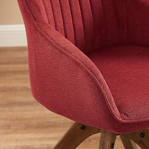 Miniatura 8 de Art Leon Silla de escritorio sin ruedas - Silla de oficina moderna de mediados de siglo, silla giratoria con patas de madera de roble, silla