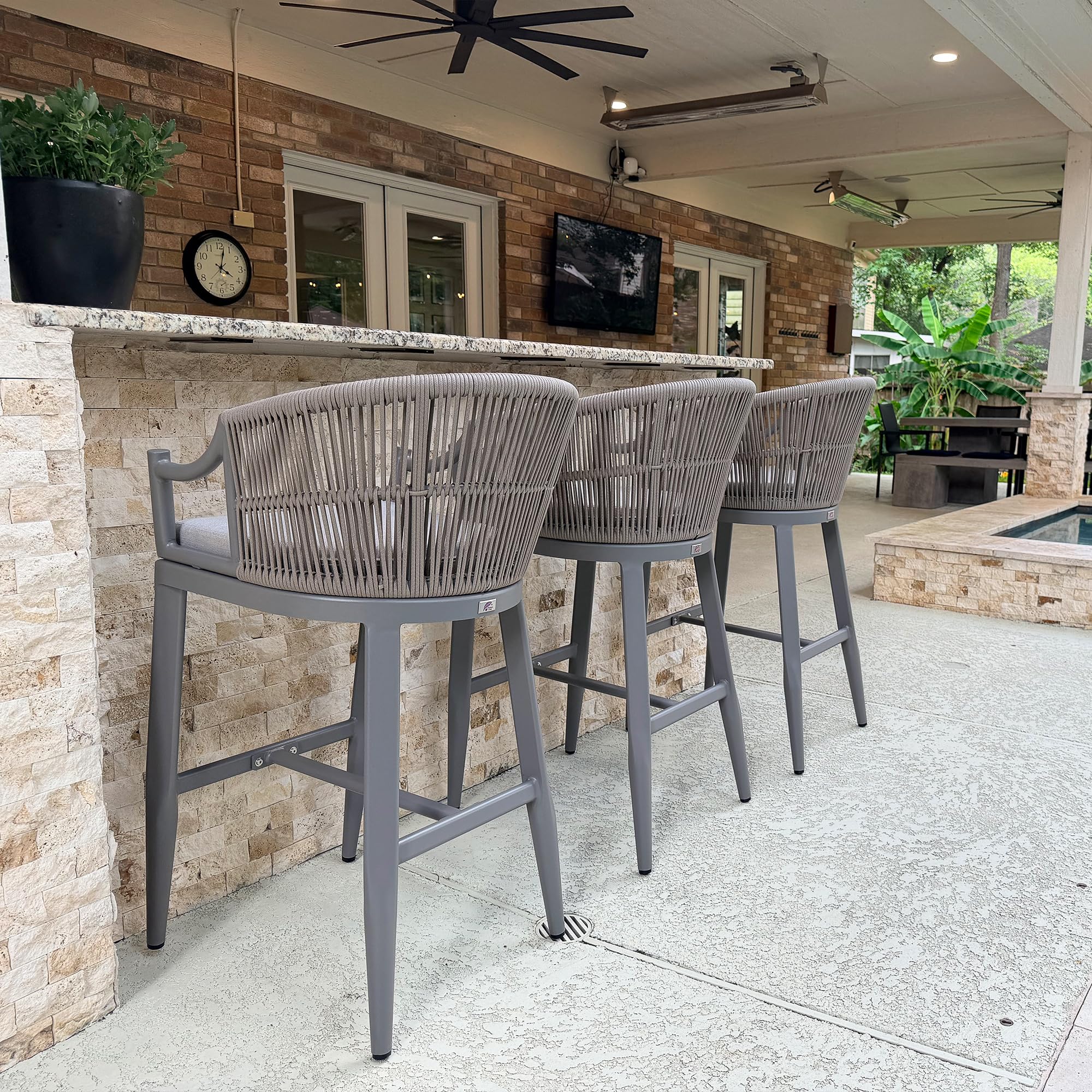 PURPLE LEAF Outdoor Bar Height Stools Set of 4 with Cushion, Light Grey