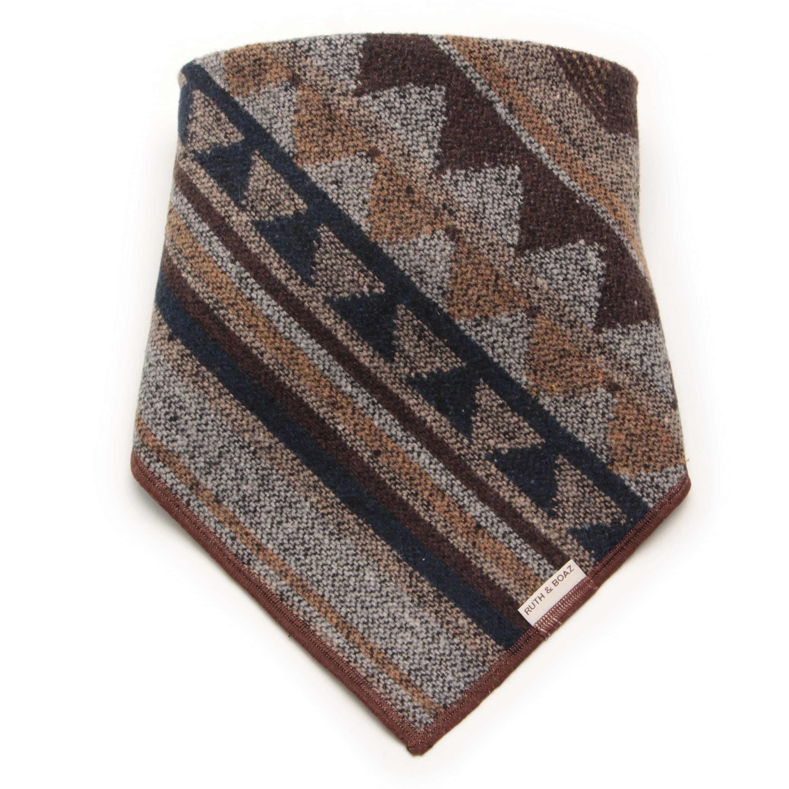 RUTH&BOAZ Wool Blend Ethnic Inca Pattern Snap On Dog Bandanas (L-Brown,S)