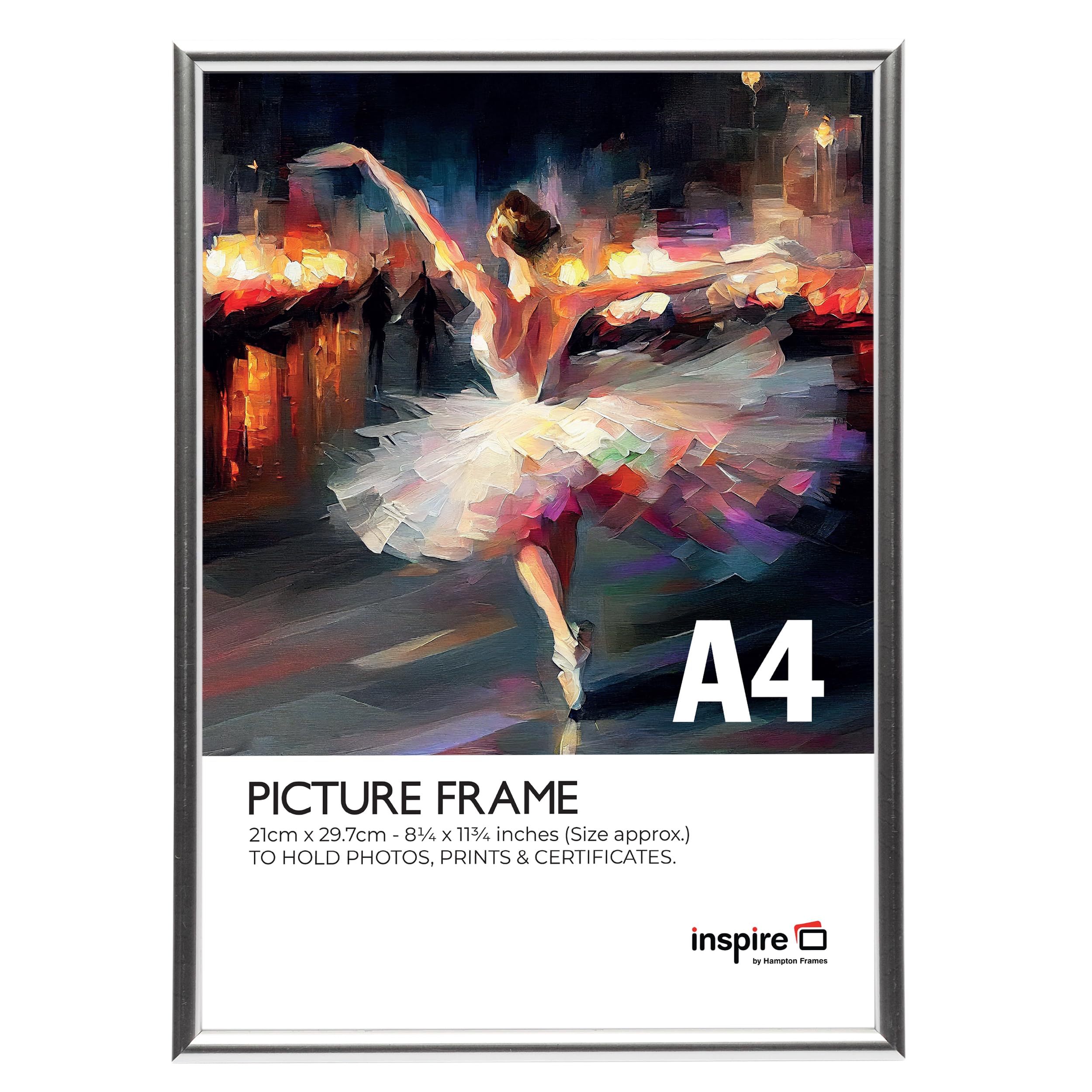 Inspire By Hampton Frames Silver Inspire By Hampton Backloader A4 (21X29.7cm) Poster Frame Acrylic (Non-Glass) Front Pack Of 1