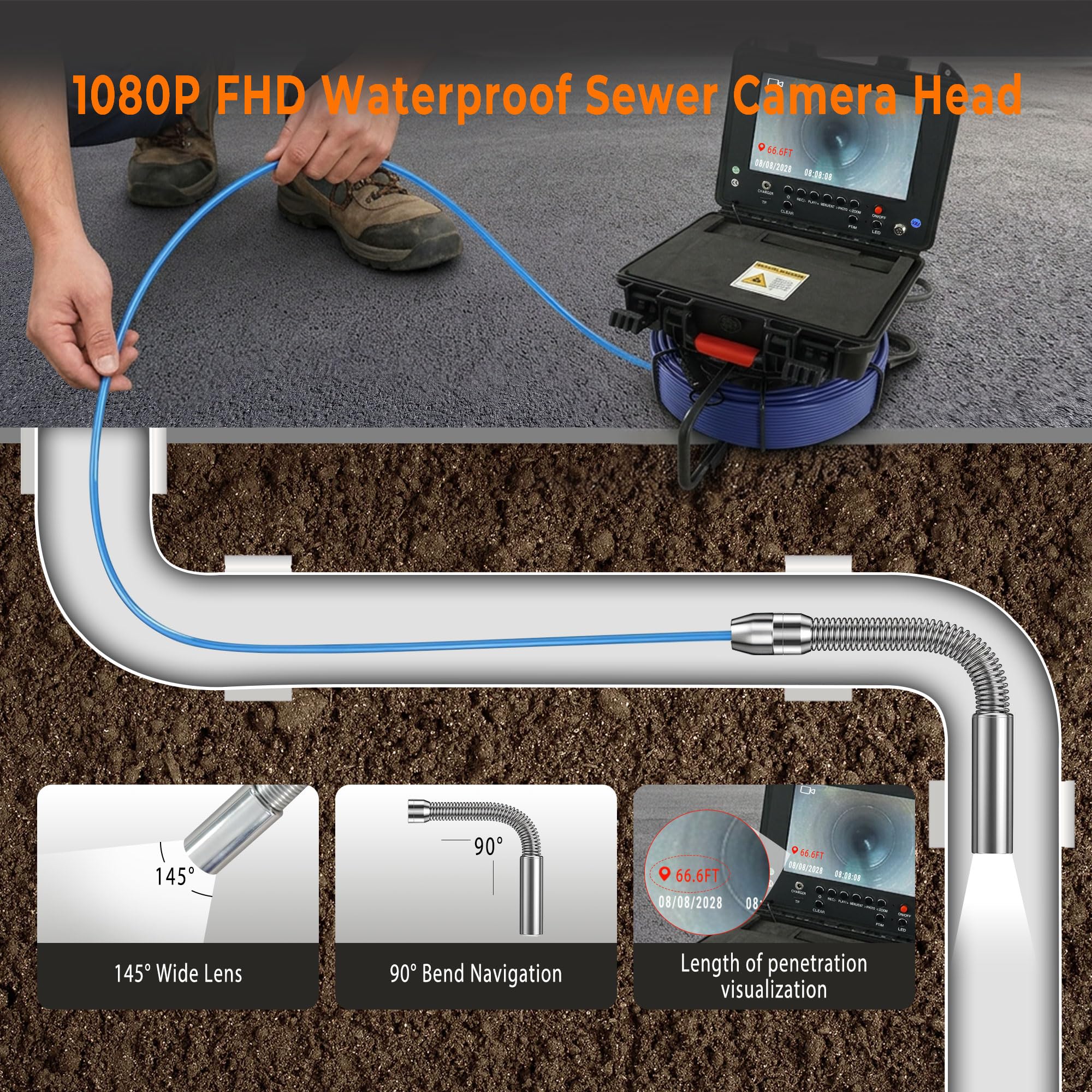 Holdwells Sewer Camera with 512Hz Locator 9" Pipeline Inspection Camera 30m — Amazon image 5