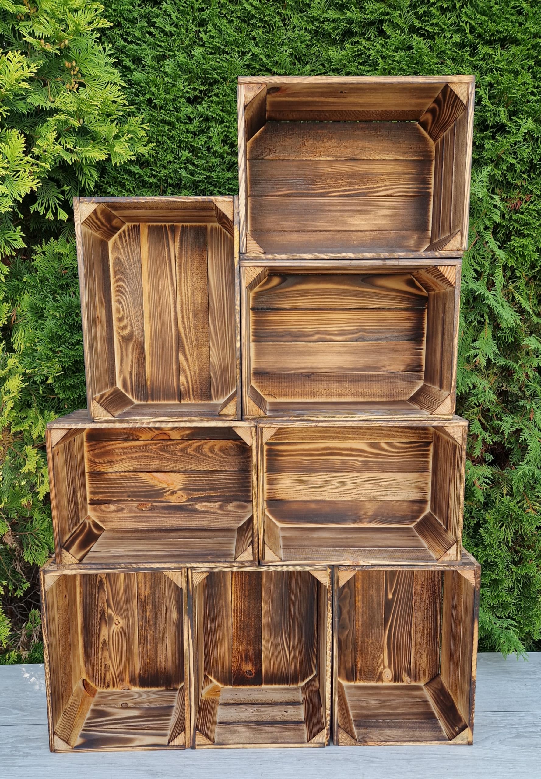 Cassette in legno effetto legno bruciato - misura media, adatte ad essere utilizzate come contenitori decorative, resistenti e pulite 35x25x18 (Effetto Bruciato 8 Cassettine, 35x25x18)