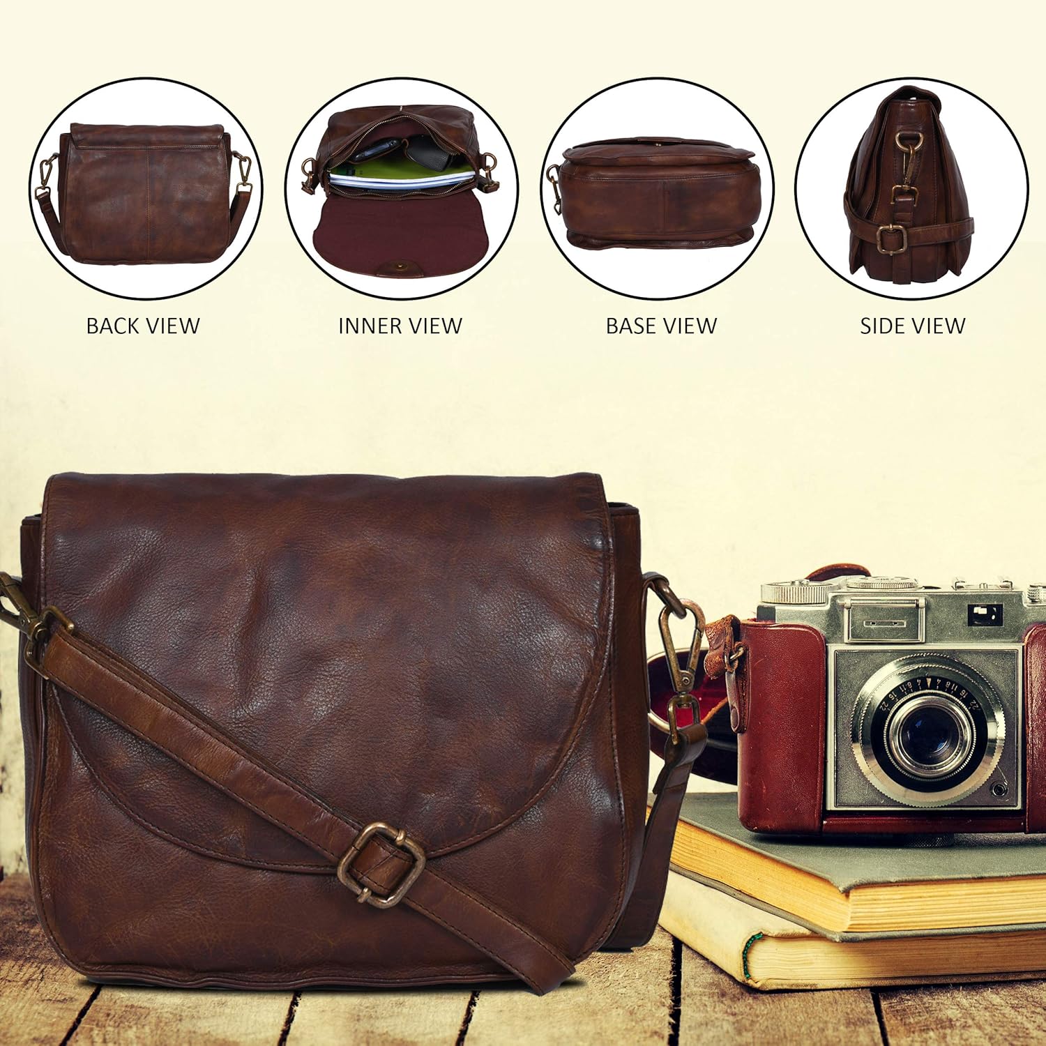 Vintage Look Genuine Leather Shoulder Crossbody Purse Crossover Bag for Women