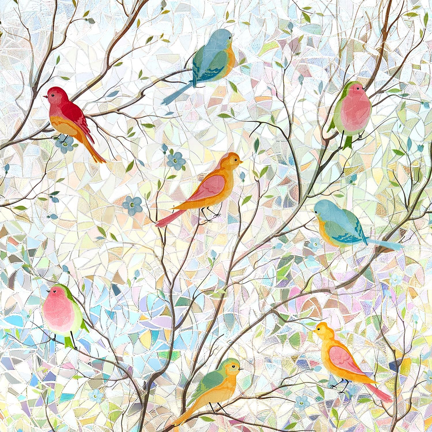 Window Privacy Film - Stained Glass Window Film Static Cling UV & Heat Blocking Rainbow Window Film for Glass Doors, Bedroom Windows - No Glue Premium Vinyl (Easy Install, 35.4"×78.7") Bird 35.4x78.7 Inches