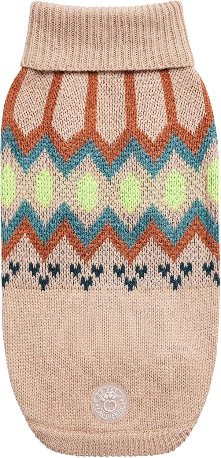 GF PET Heritage Sweater Dog Pullover – Classic Ribbed Knit Sweater for Dogs | Soft & Warm Acrylic | Timeless Design | Small, Medium, Large Pets – Sand, L
