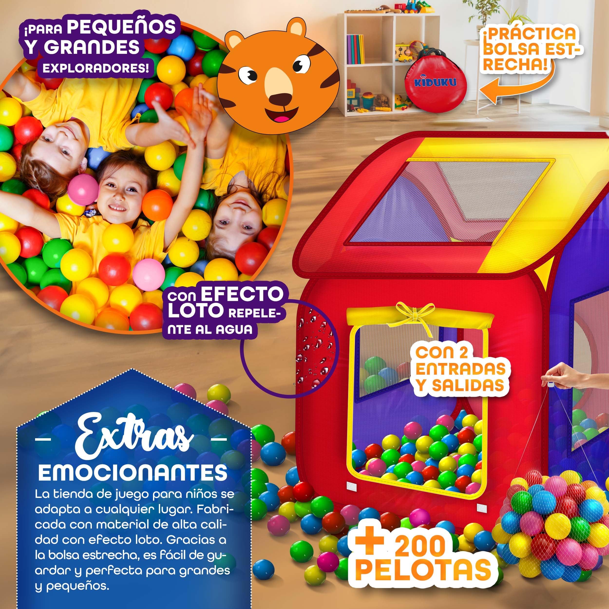 KIDUKU® Tienda de campaña Infantil Piscina de Bolas Tienda de Tela para niños Pop up + 200 Bolas + Bolsa para Interior y Exterior
