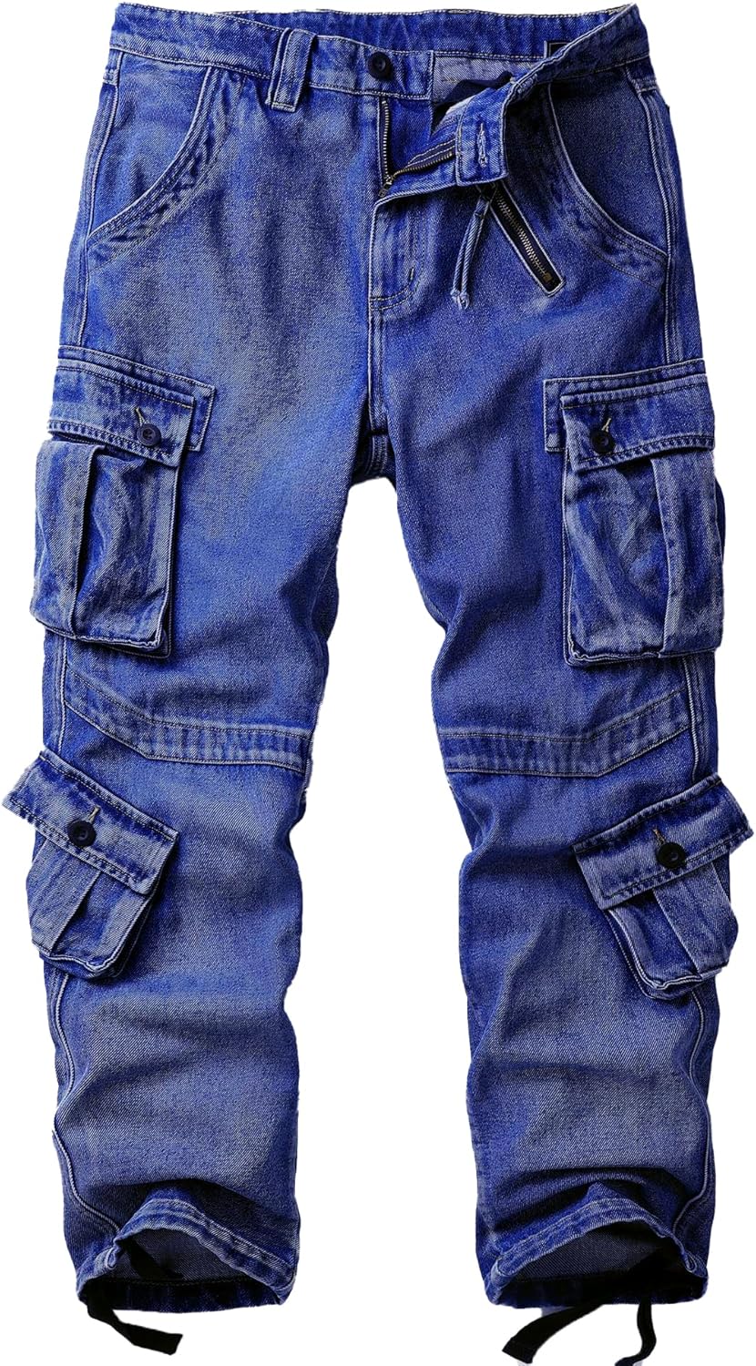 Men's Cargo Work Jeans Cotton Casual Ripstop Outdoor Trousers with Multi Pockets