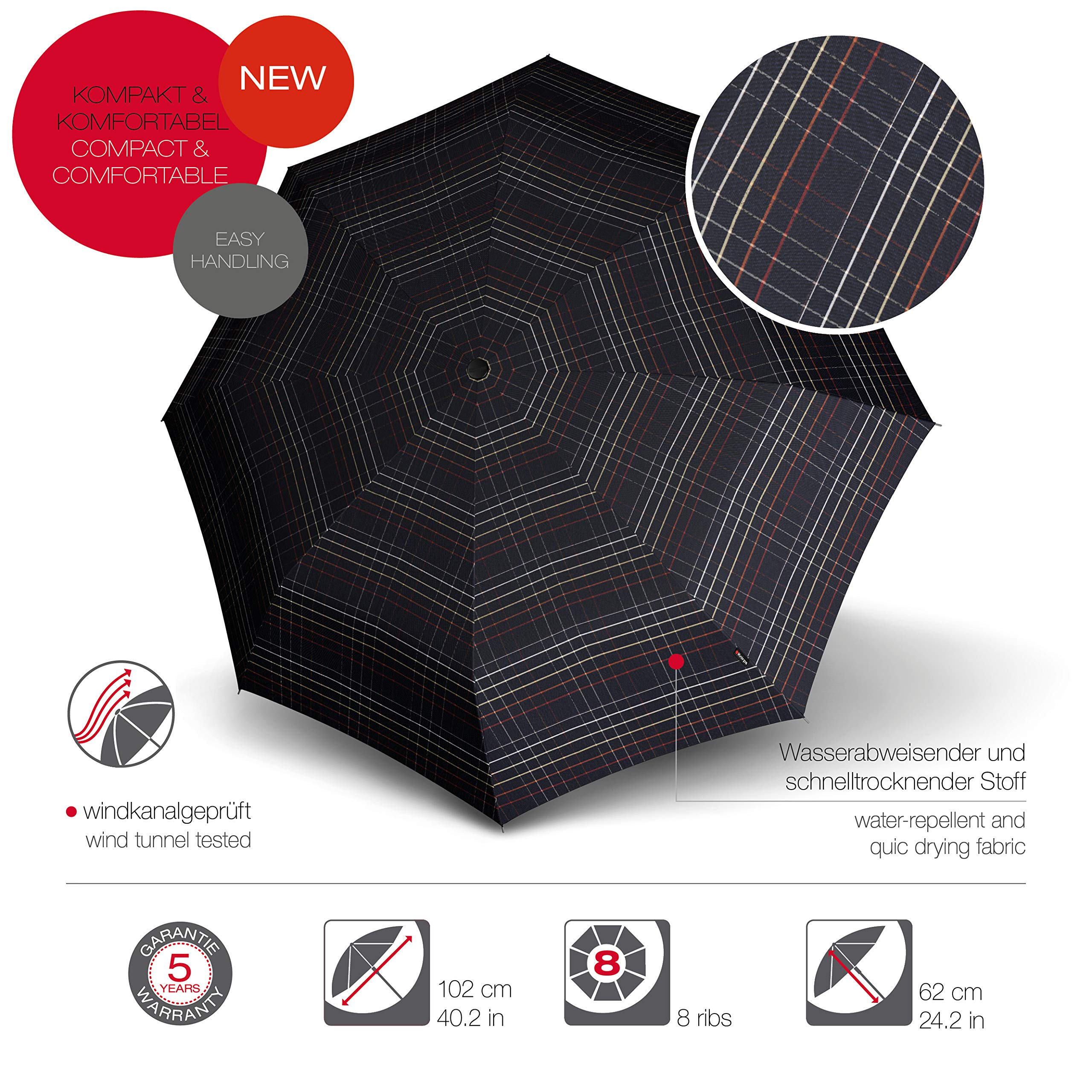 Knirps Ombrello tascabile S.570 Grande Automatico Nero - automatico - a prova di tempesta - impugnatura tonda a gancio - Check Nero