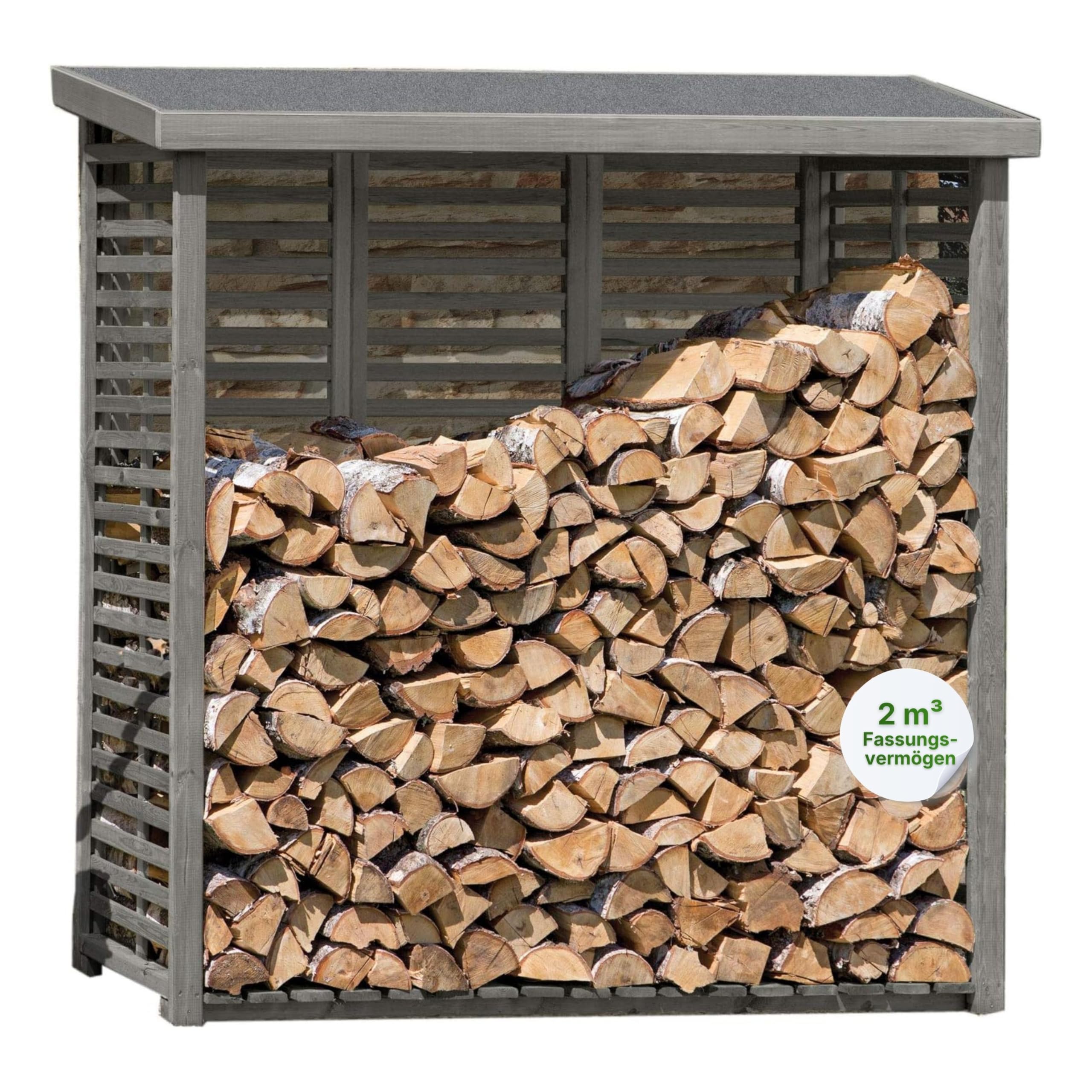Gartenpirat Holzunterstand für Kaminholz mit Rückwand – wetterfestes Kaminholzregal für ca. 2 m³ Holz, 208 x 200 x 75 cm, stabiles Brennholzlager aus Holz