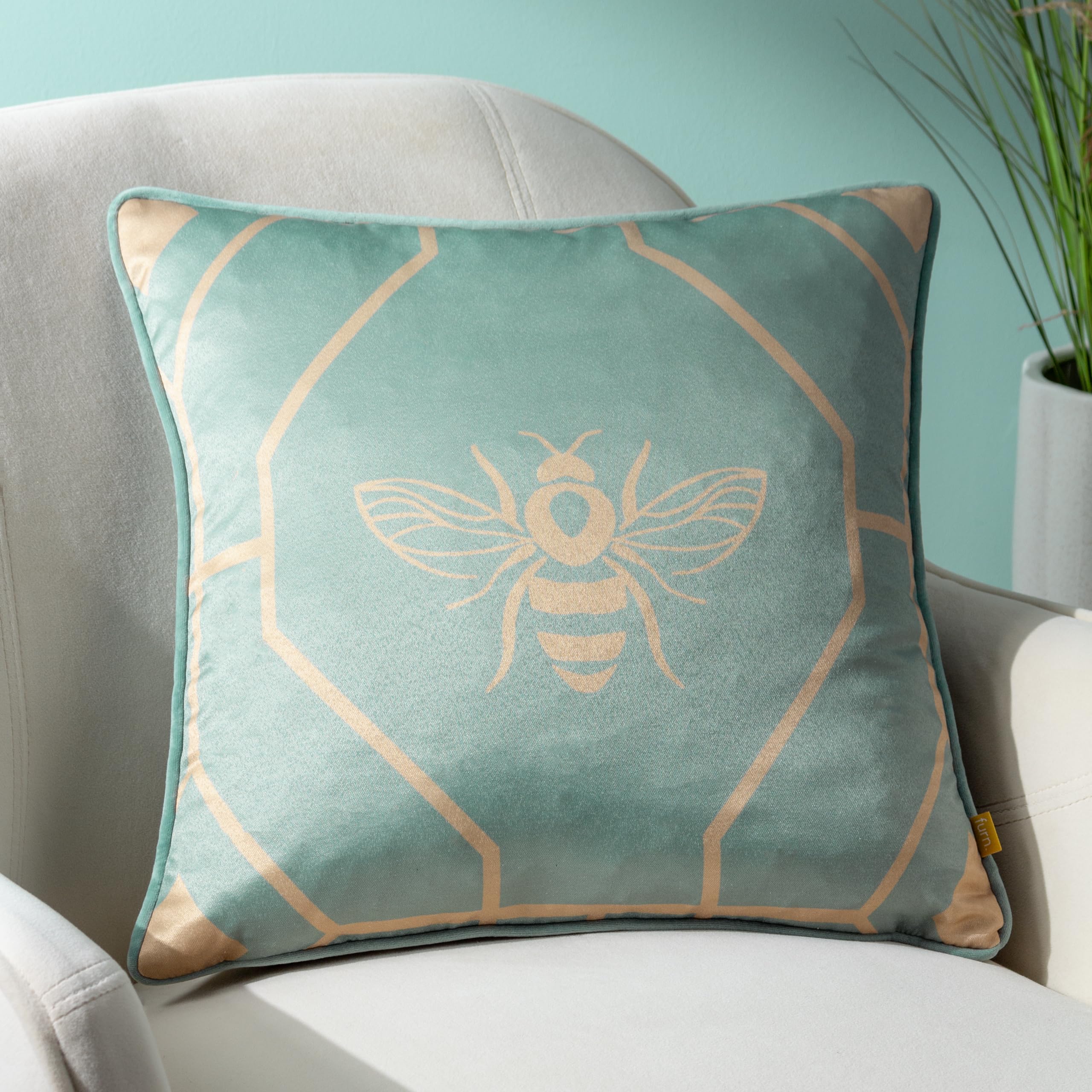 Furn. Bee Deco Geometric Feather Rich Cushion from B&Q