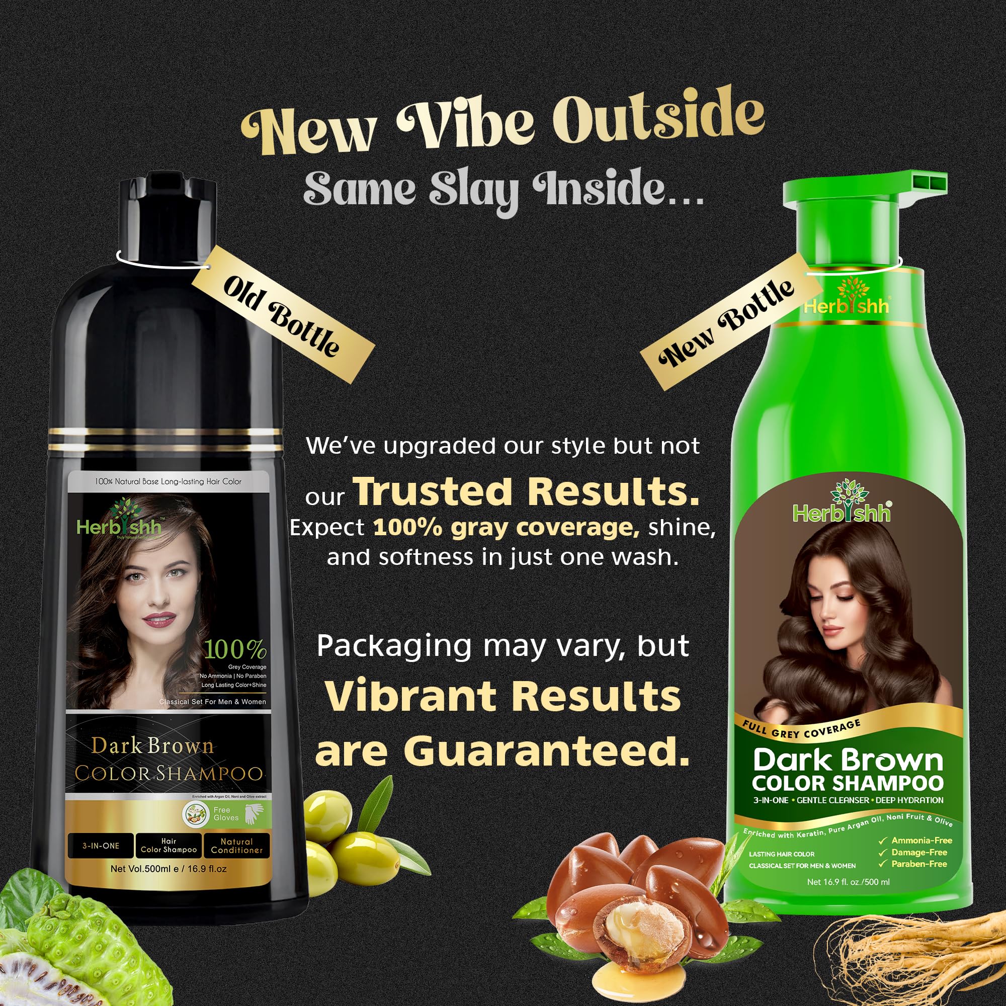 Combo Pack-2pcs Herbishh Hair Color Shampoo for Gray Hair+ 1pc Argan Intense Hair Mask - Colors Hair in Minutes – Long-lasting color– 500 Ml –Stimulates Dry Frizzy Hair (Dark Brown)
