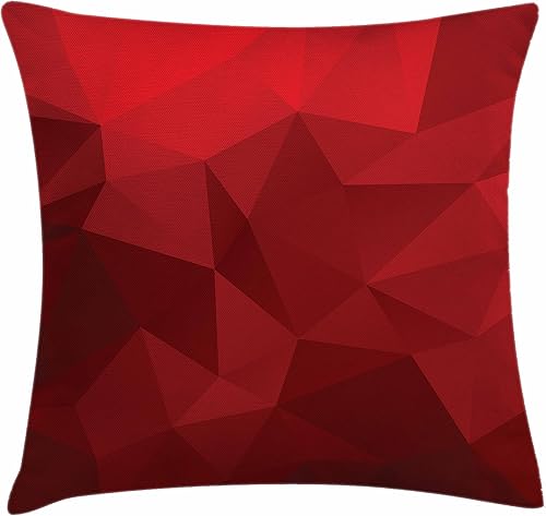 Ambesonne Funda de cojín roja, mosaico triangular en tonos de rojo con bajo efecto geométrico y abstracto, funda de almohada cuadrada decorativa, 16