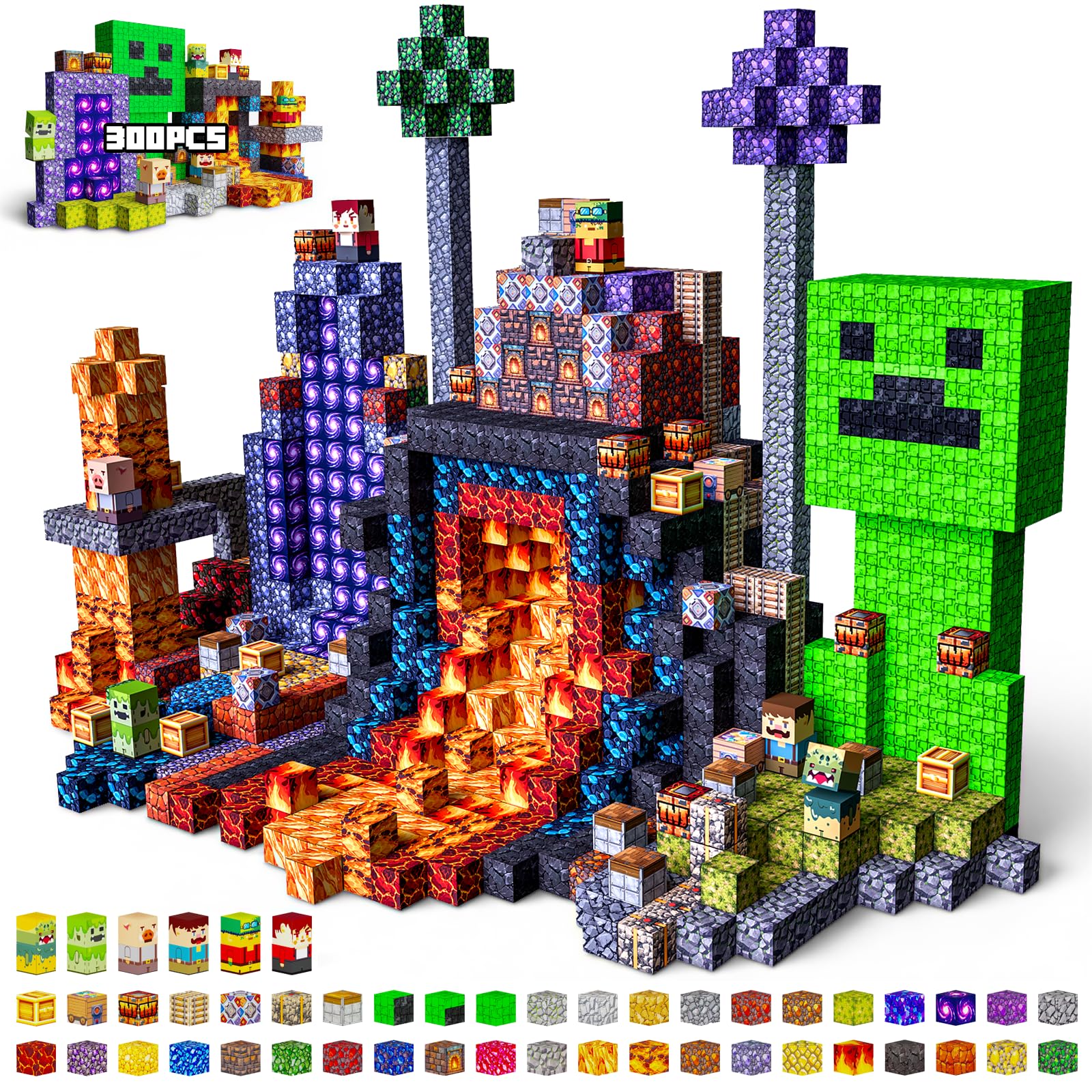 Laoren Magnetic Building Blocks STEM Toy Magnet Cubes for Kids 4-12 | Magnetic Cubes, 0.8 inches Building Blocks, Christmas Birthday Gifts for Kids Boys Girls Lava Portal-300pcs