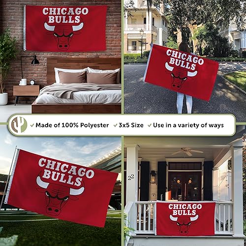 Miniatura 3 de Desert Cactus Bandera de los Chicago Bulls NBA 100% poliéster para interiores y exteriores, 3 x 5 pies, banderas del equipo de la Asociación