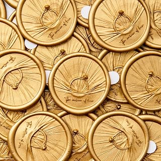 Nuvretk 25pcs Handmade Wax Seal Stickers - Ring Design Self-Adhesive Seals for Wedding Invitations, Envelopes, and Valentine's Day Gifts Packaging(Gold)