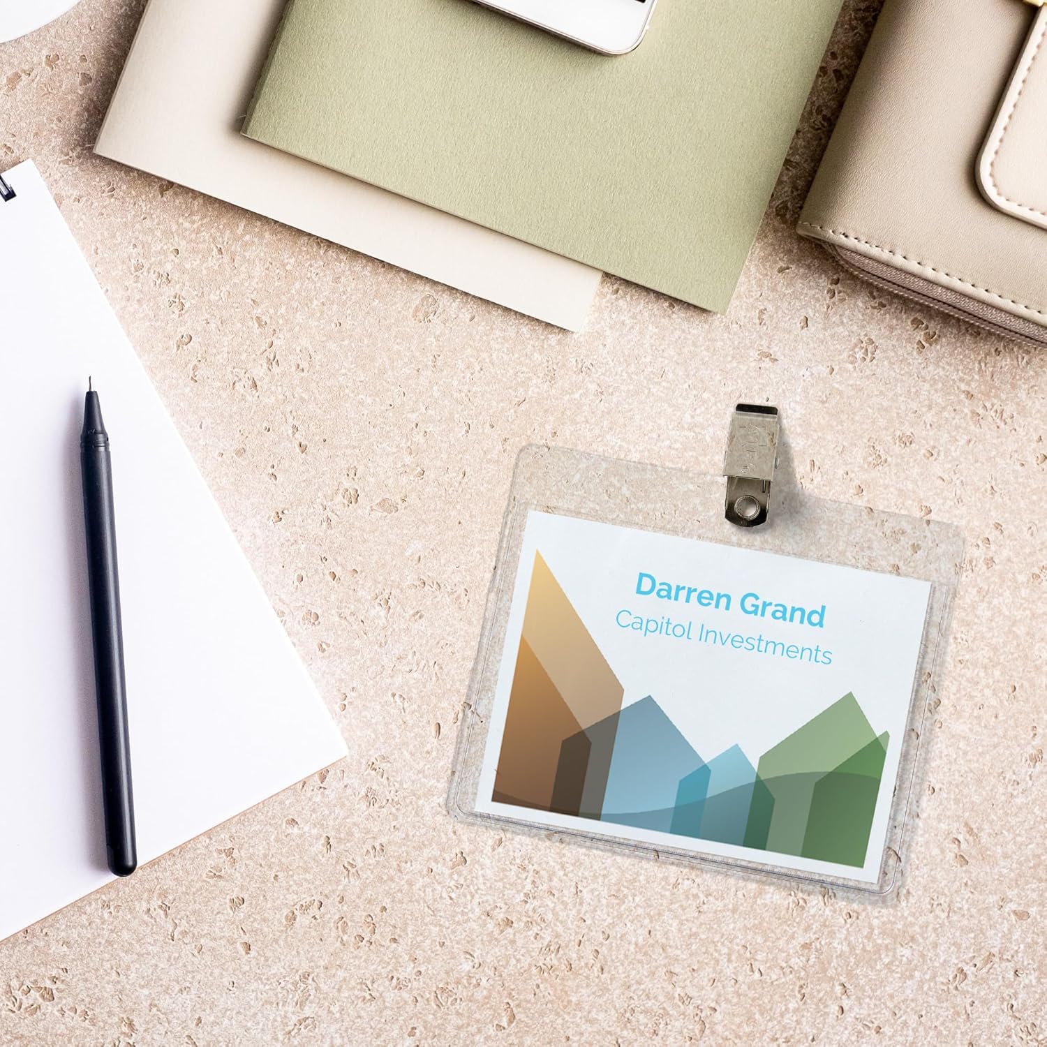 Avery Customizable Name Badges, Clip Style, 3" x 4", Clear Name Tag Holders, White Laser/Inkjet Printable Inserts, 100 Total (74541) - Image 5