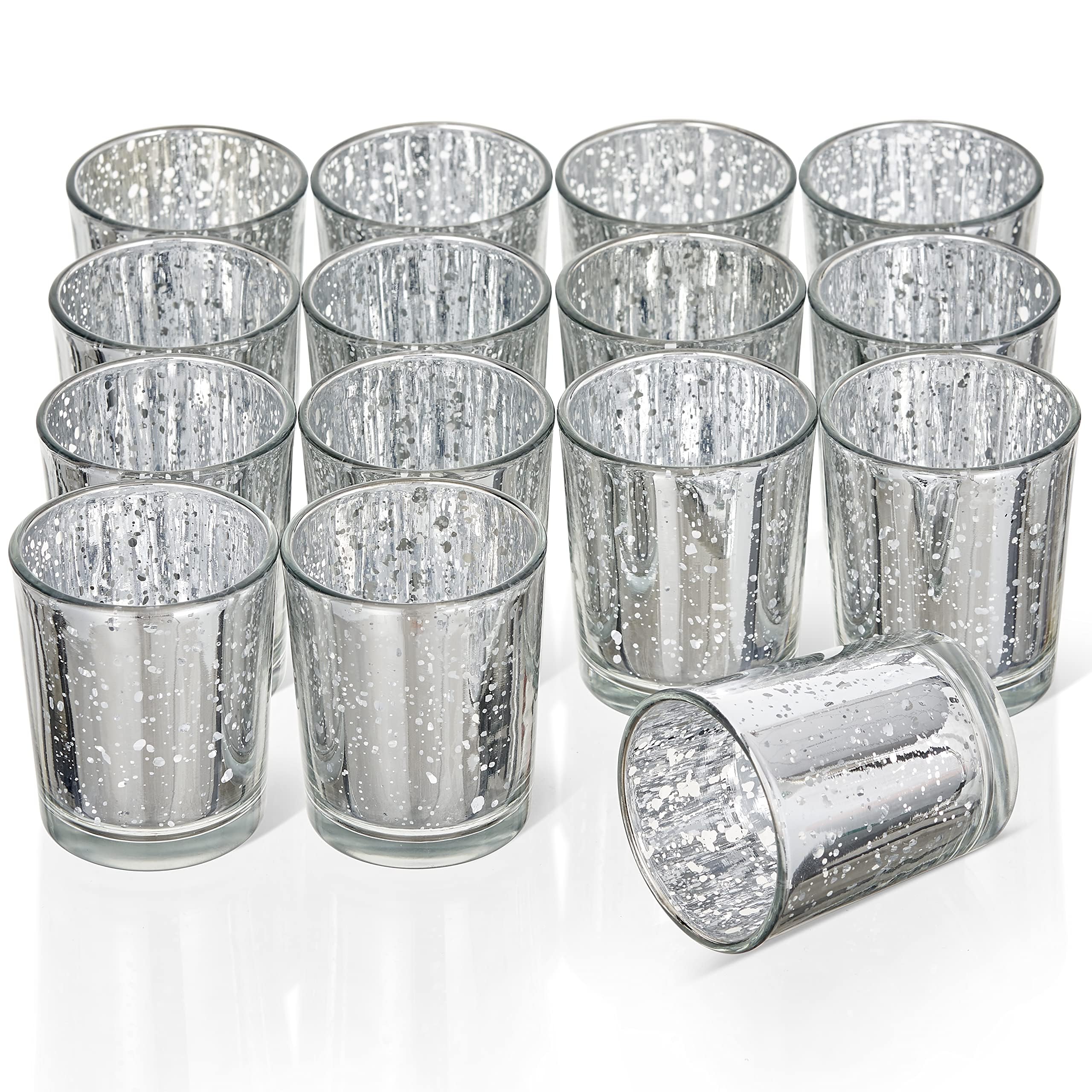 THE TWIDDLERS - Set von Premium gesprenkelten Teelichthaltern - 5x6cm Glas-Kerzenhalter - Heimdekoration, Tischdekoration, Küchenzubehör - Teelichtkerzen für weihnachtliches Ambiente (30, Silber)