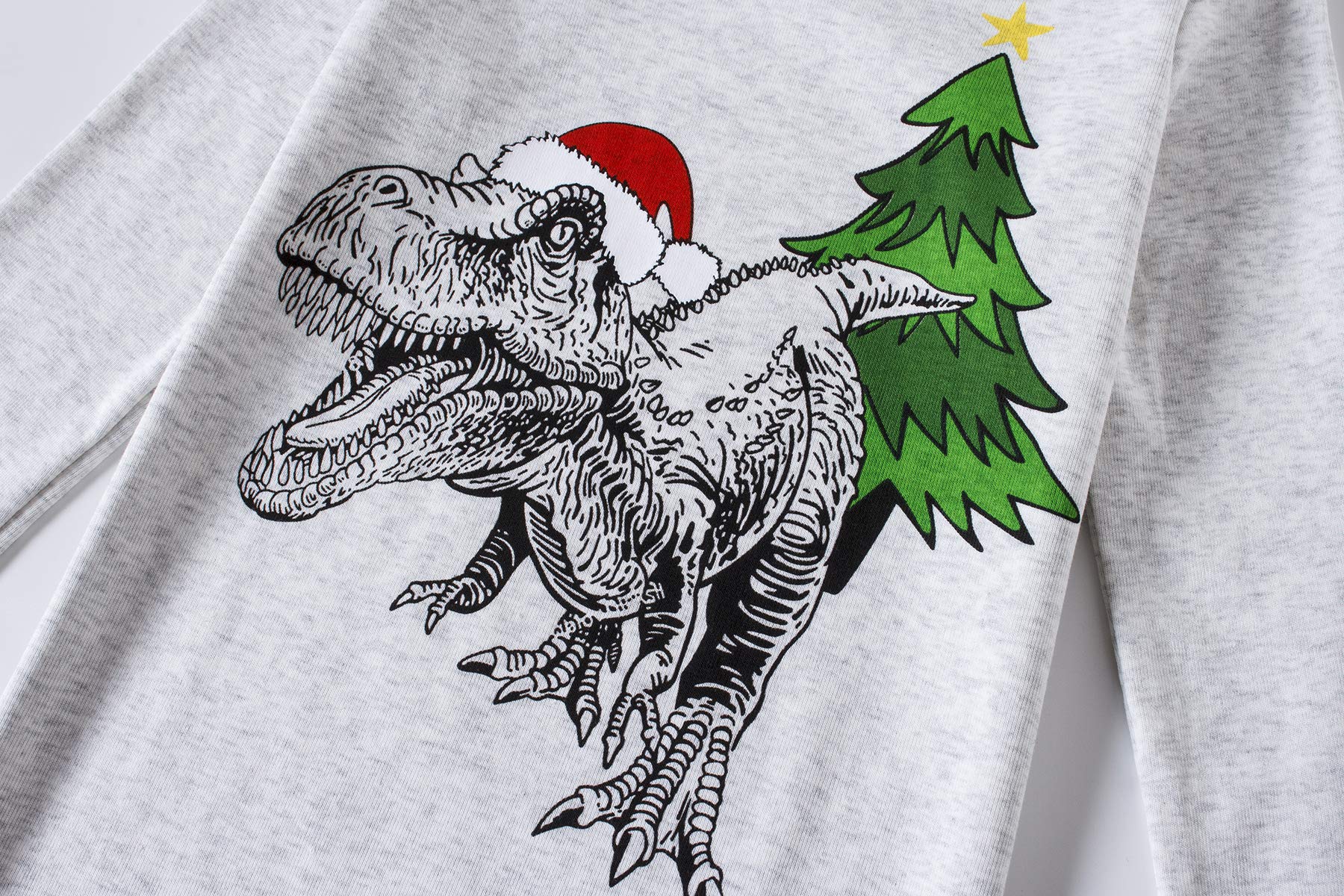 Family Feeling Conjunto de pijama de 2 piezas para niños y niños pequeños, 100% algodón, Navidad, dinosaurio, gris, F1, 12, Navidad/dinosaurio/gris/F1, 12