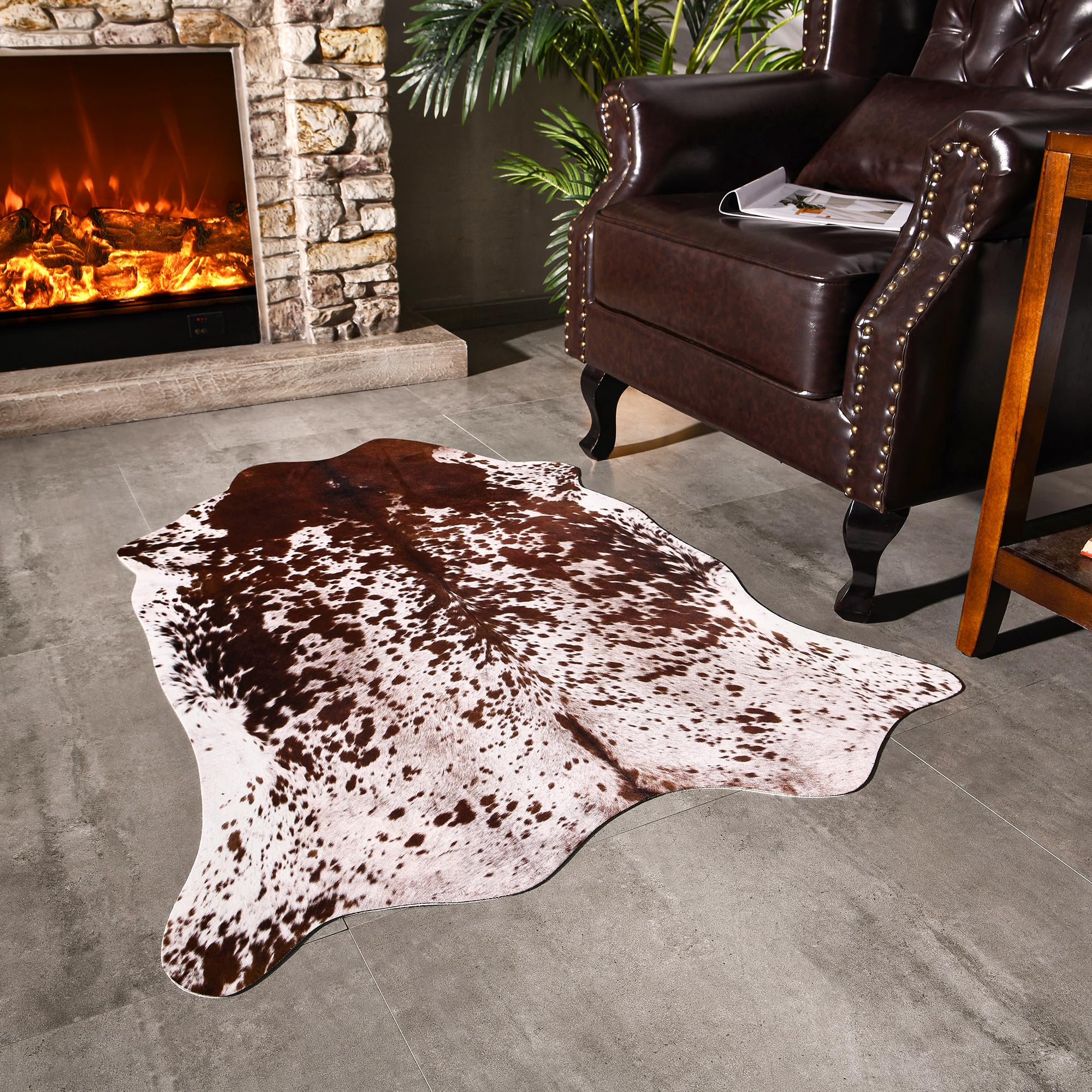 Easycozy Faux Cowhide Large Cow Print 3 x 4 Feet Thickened Elastic Rug for Bedroom, Living Room, Home Office, Western Decor