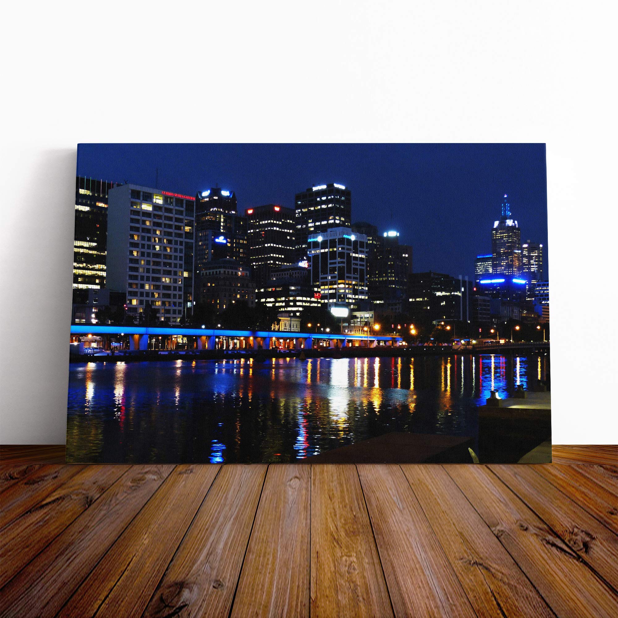 Melbourne at Night Australia Skyline Canvas Print | Gallery Wrapped 30mm Frame Wall Art | 30x20 inches | Ready to Hang | Modern Cityscape Picture | Living Room Bedroom Lounge Office