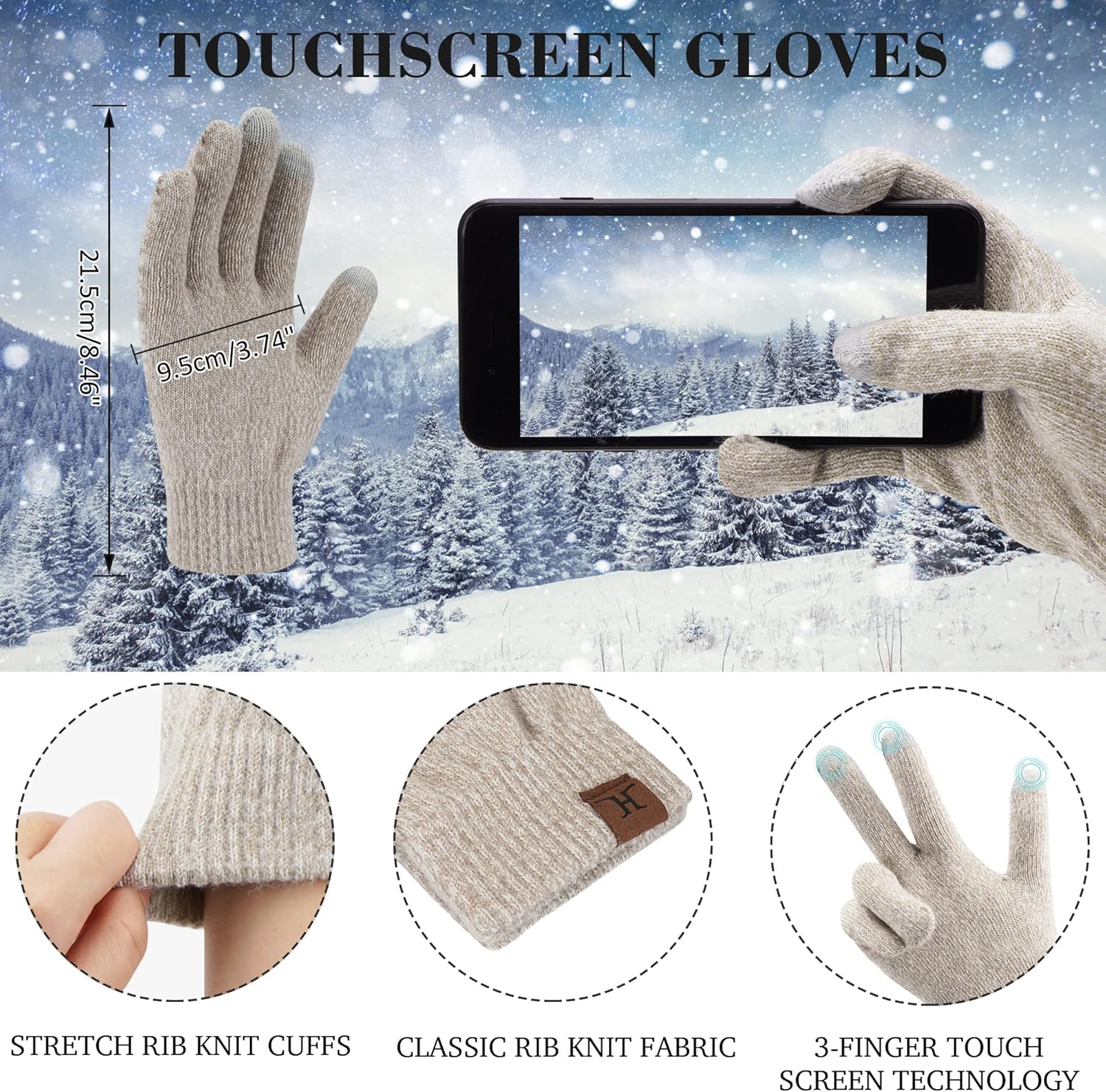 Womens Winter Knit Beanie Hats Touchscreen Gloves Long Scarf Set Warm Skull Caps with Fleece Gifts for Women - Image 3