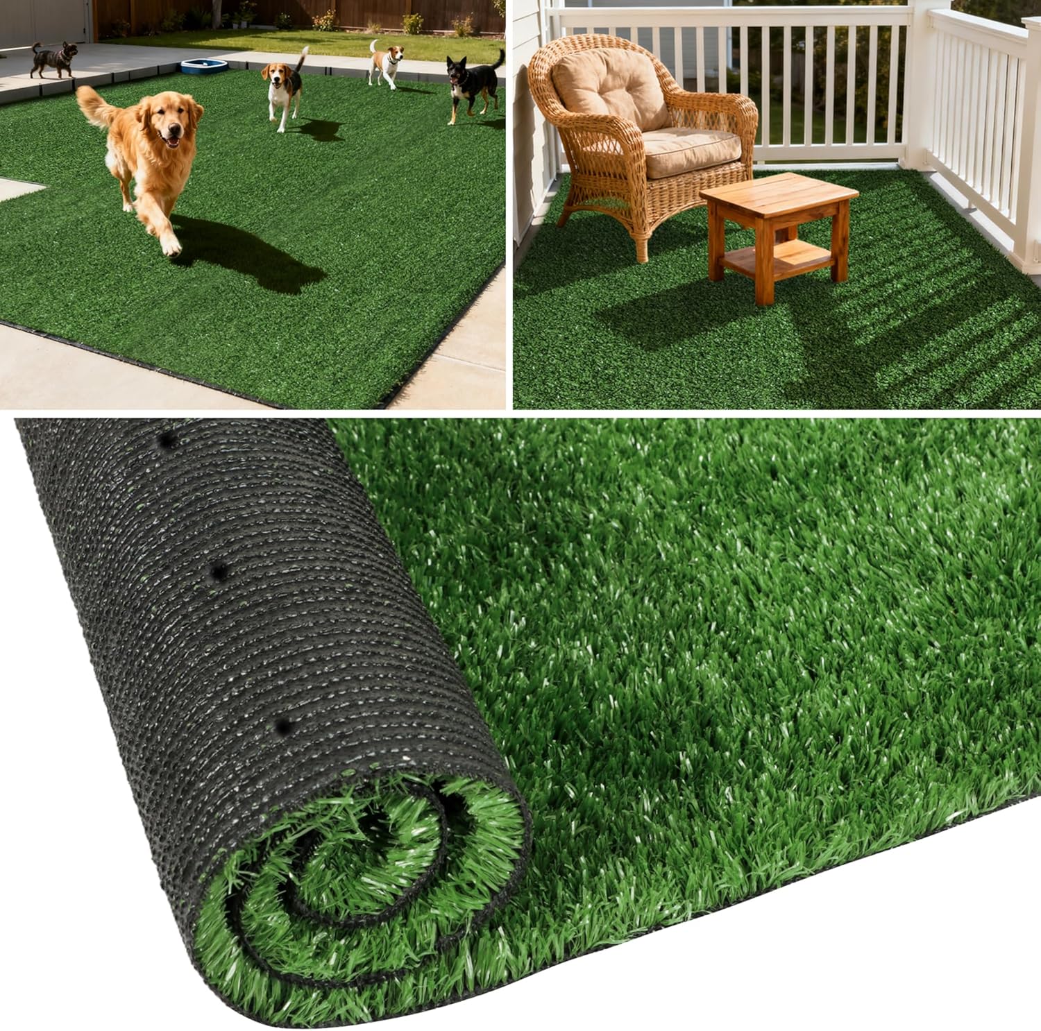 TOOKOO Artificial Grass Outdoor Rug - 5FT x 8FT Fake Grass for Dogs - Patio Balcony Turf Mat - 20mm Pile Height with Drain Hole
