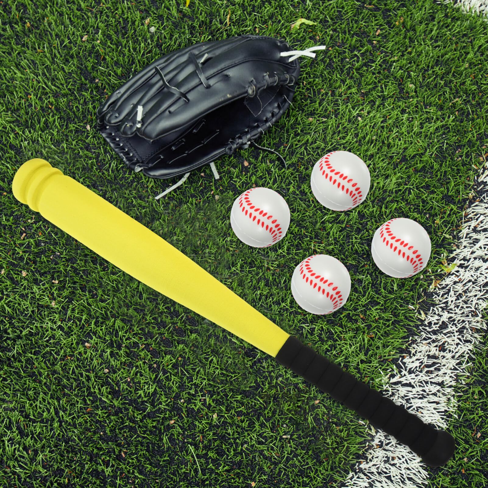 Batte de baseball pour enfants en mousse avec 4 balles de 53 cm - Batte de baseball de sécurité en plastique - Pour enfants, tout-petits, garçons et filles