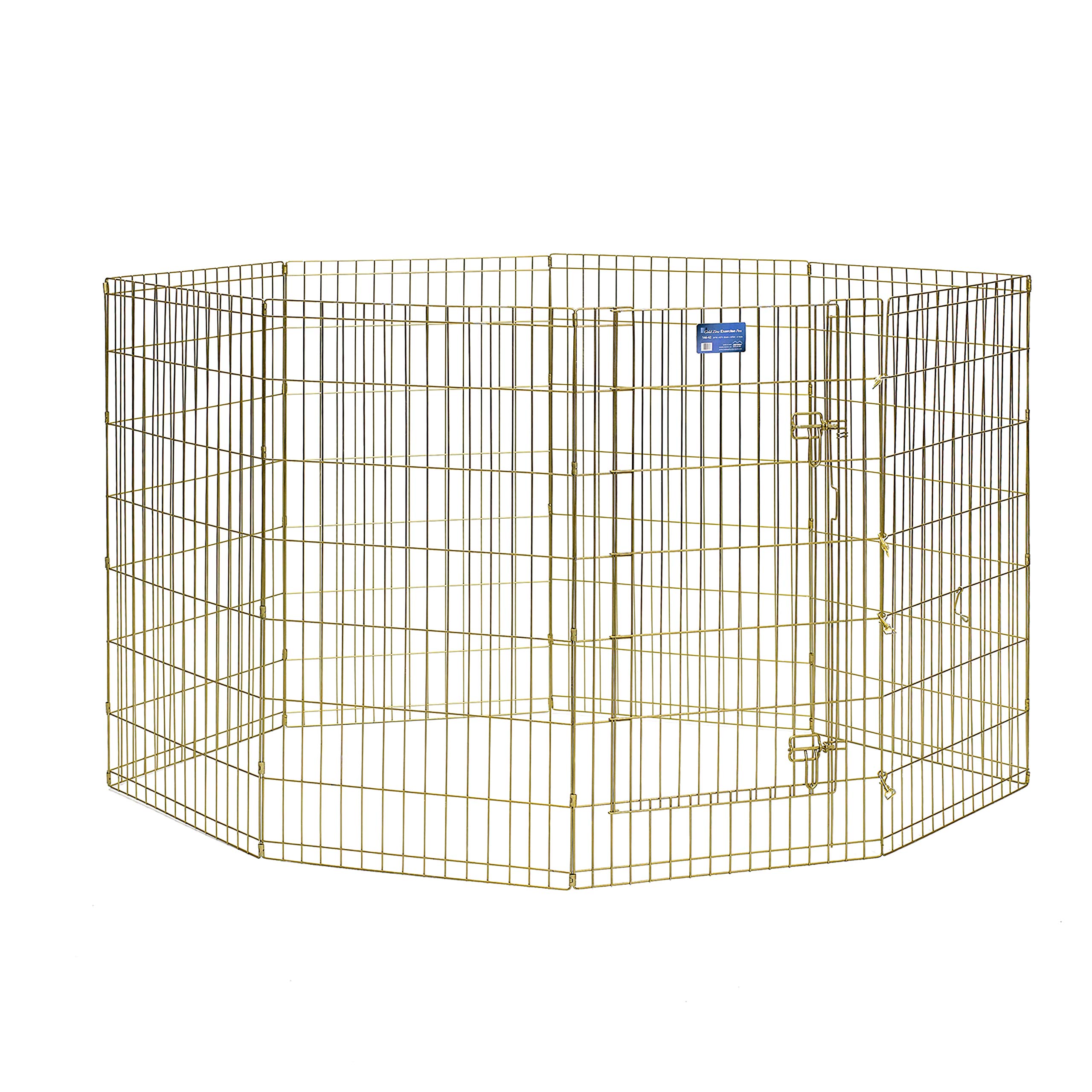MidWest Homes for Pets 546-42, Recinto per animali in metallo, pieghevole, con porta e picchetti, offre 1,5 metri di spazio per giocare e muoversi, 106 cm di altezza, oro zinco