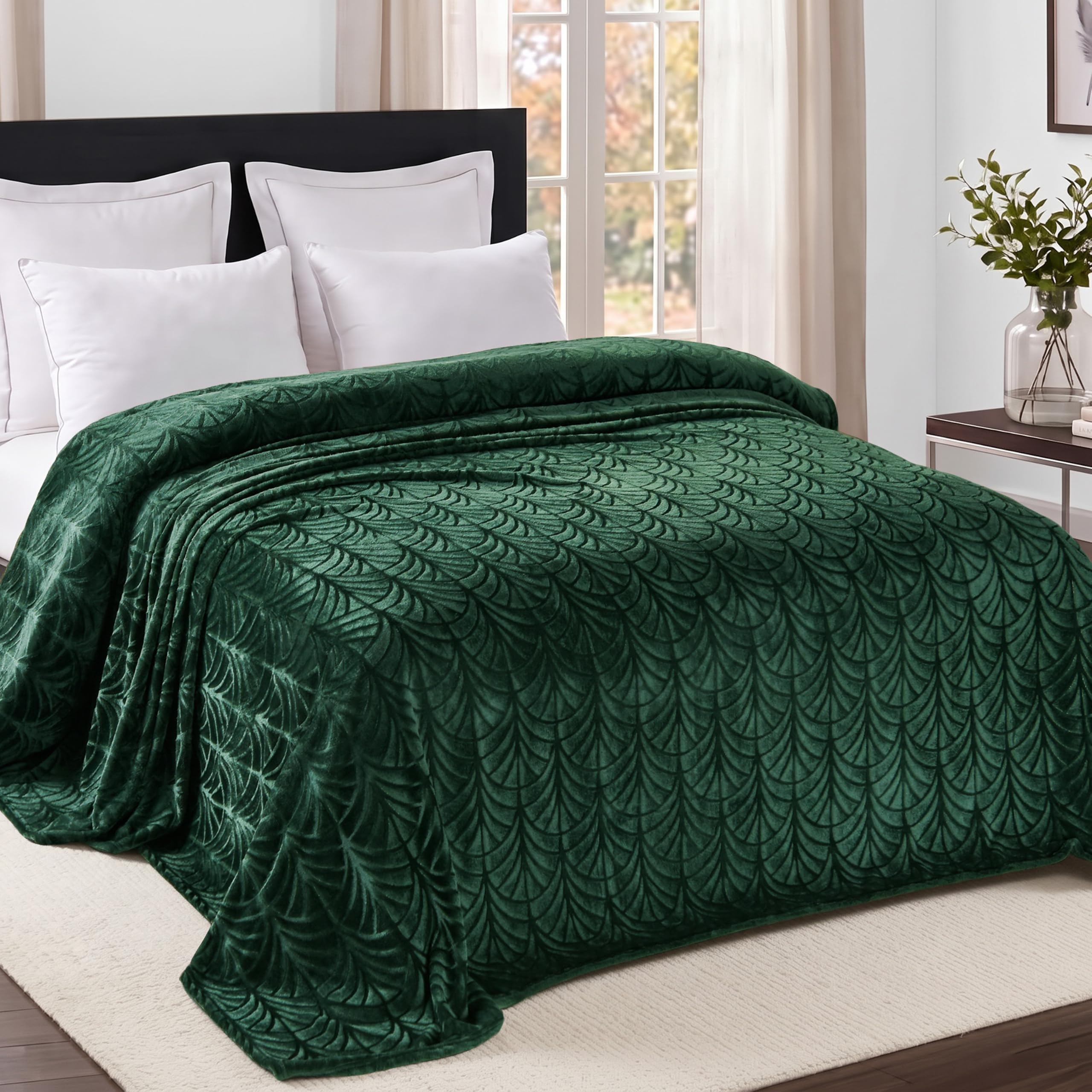 Whale Flotilla Soft Flannel Fleece King Size Bed Blanket, Emerald Green