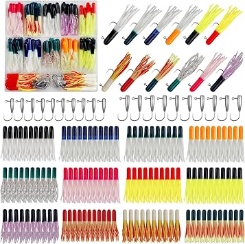 140pcs Crappie Jigs Fishing Lures Kit, Soft Grub Lures Fishing Jig Head Hooks Soft Tube Bait Jigs Worm Bait Set for Crappie Bass Trout Panfish Saltwater Freshwater