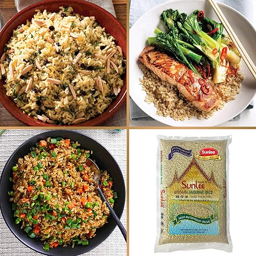 Miniatura 7 de Sunlee Arroz de jazmín integral – 5 libras de arroz integral de grano largo, aroma fragante, ideal para veganos y vegetarianos, naturalmente sin