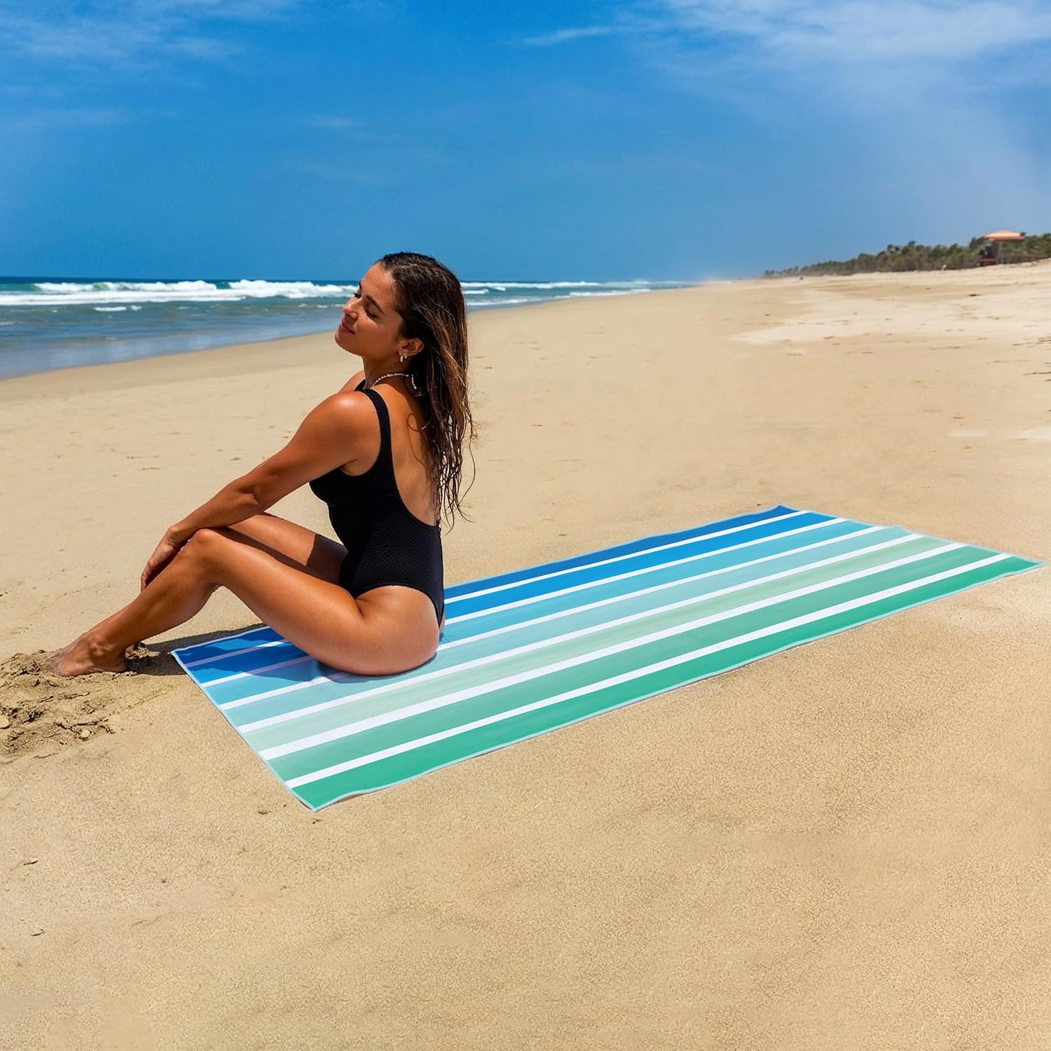 Elite Trend Microfiber Beach Towel for Adults with Bag - Extra Large 78x35 inch Lightweight Sand Free Quick Dry Towel for Travel, Swimming, Yoga, Camping (Blue Tide)
