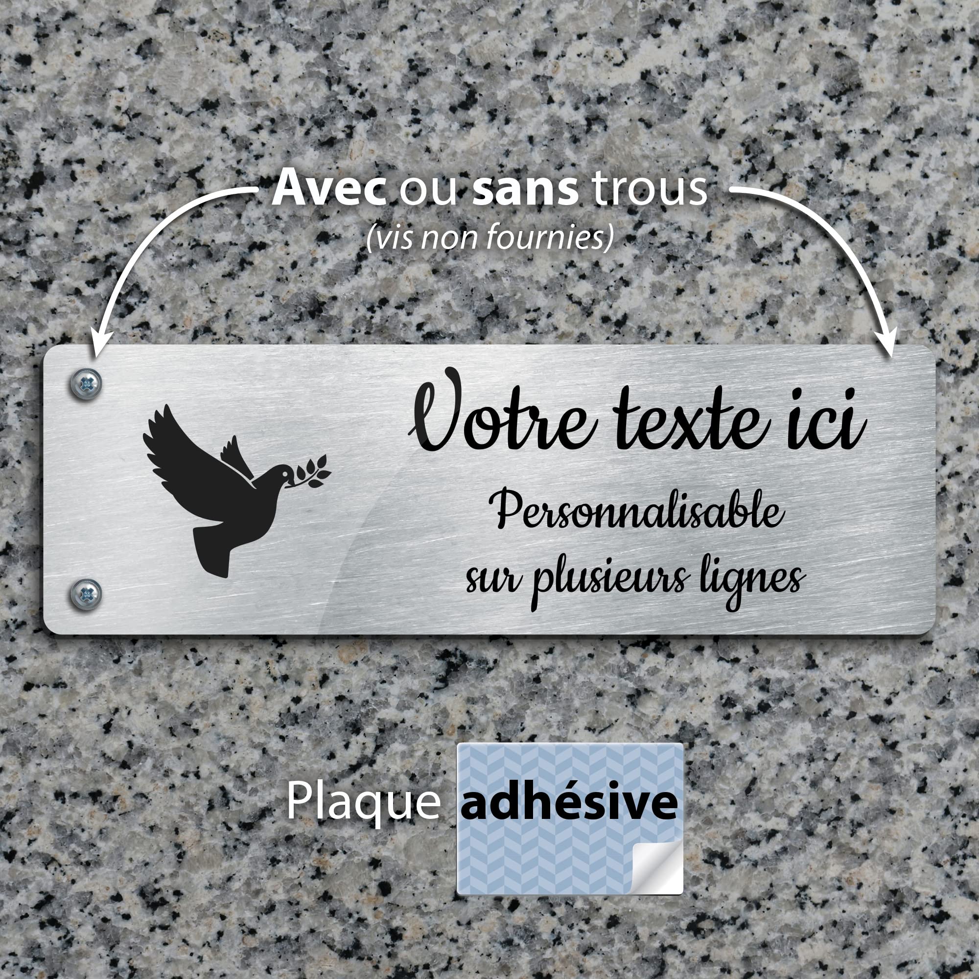 Plaque Funéraire Gravée Autocollante - Format Petit (10x7,5cm) - Or Brossé, Personnalisation Texte