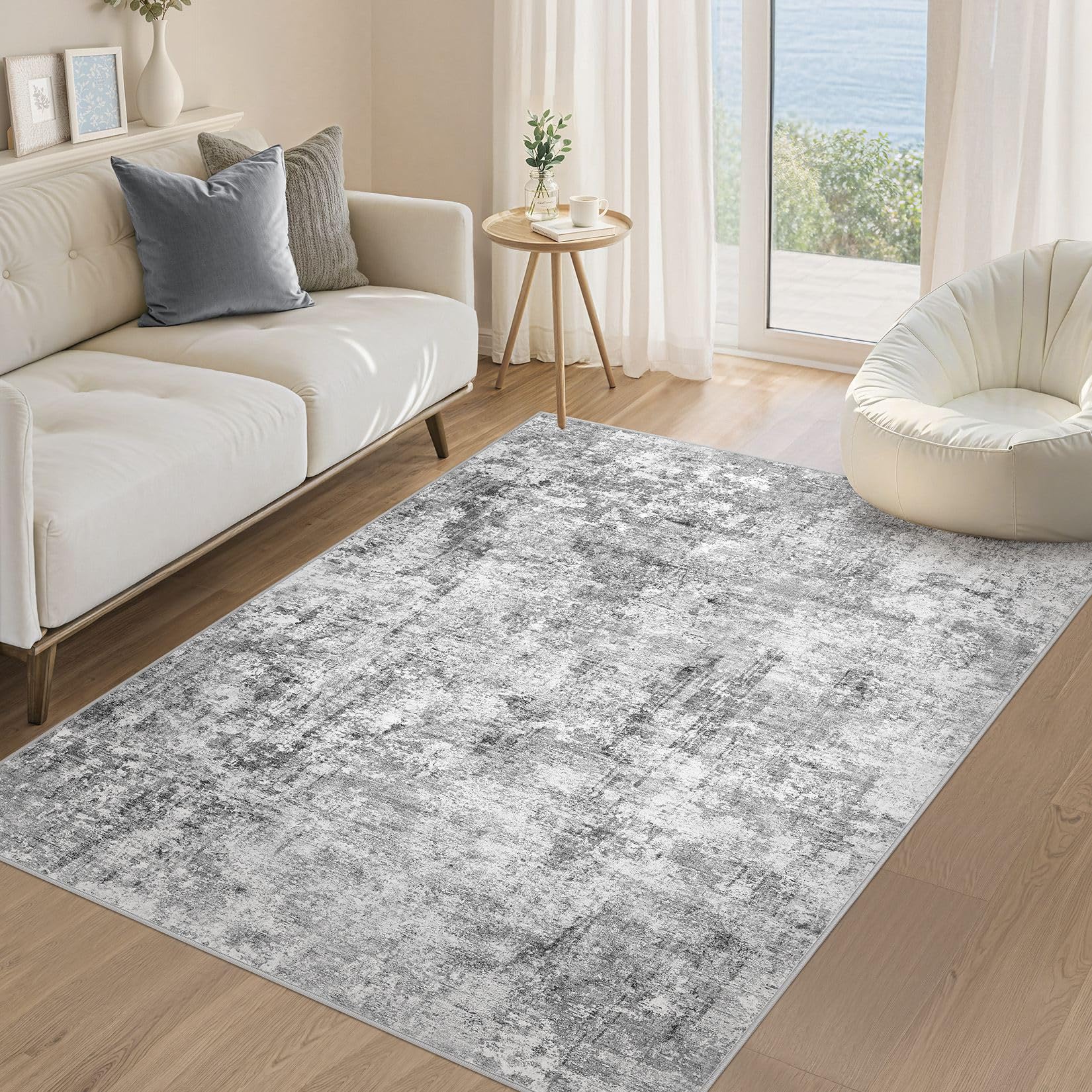DMOYEST Washable Rugs Living Room 120x180cm - Abstract Neutral Modern Soft Non Slip Low Pile Kid Pet Friendly Large Carpet for Bedroom Dining Home Office - Light Grey โ image 1