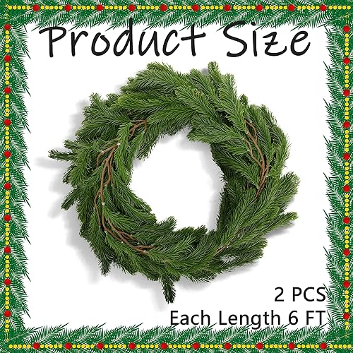 Vista 20 de Guirnalda de pino Norfolk realista de 9.8 pies, guirnalda de pinos artificiales de ciprés, guirnaldas de pino de Navidad falsas para mesa