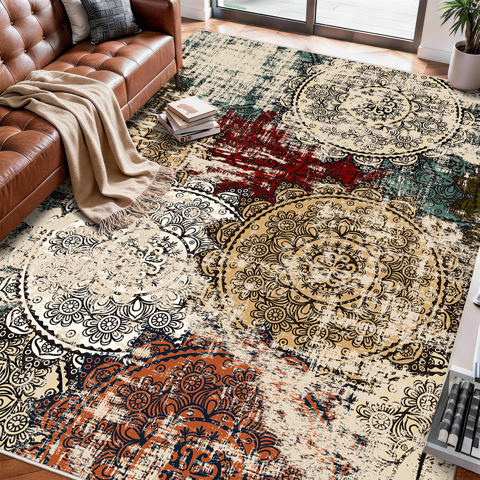 6x8 Area Rug Living Room Washable Soft Thin Modern Non-Skid Indoor Carpet