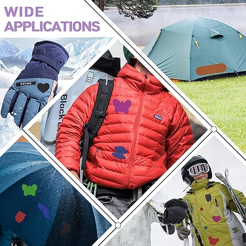 Miniatura 6 de Azobur Paquete de 6 parches de reparación de nailon autoadhesivos de vinilo para acampar al aire libre, parches de reparación de tela impermeable