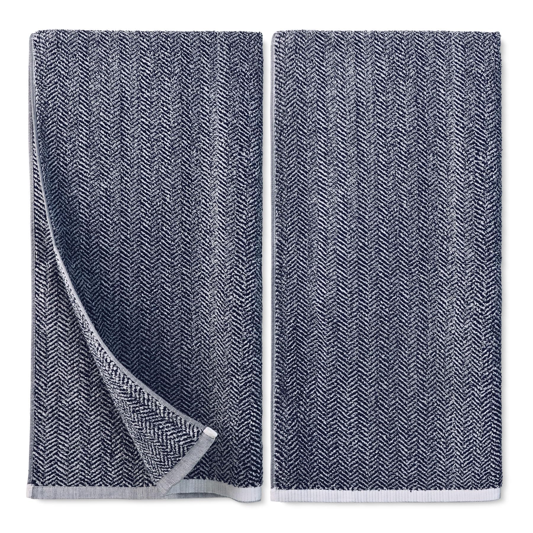 Cleanbear Toallas de baño, juego de toallas de baño de lujo 100% algodón para baño, toallas de ducha grandes de 54 x 28 pulgadas con rayas de espiga, toallas de baño azul marino, paquete de 2