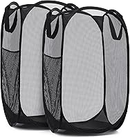 Handy Laundry Collapsible Mesh Pop-Up Hamper 2-Pack Black - Breathable Wide Opening, Side Pocket, Space-Saving Laundry Basket