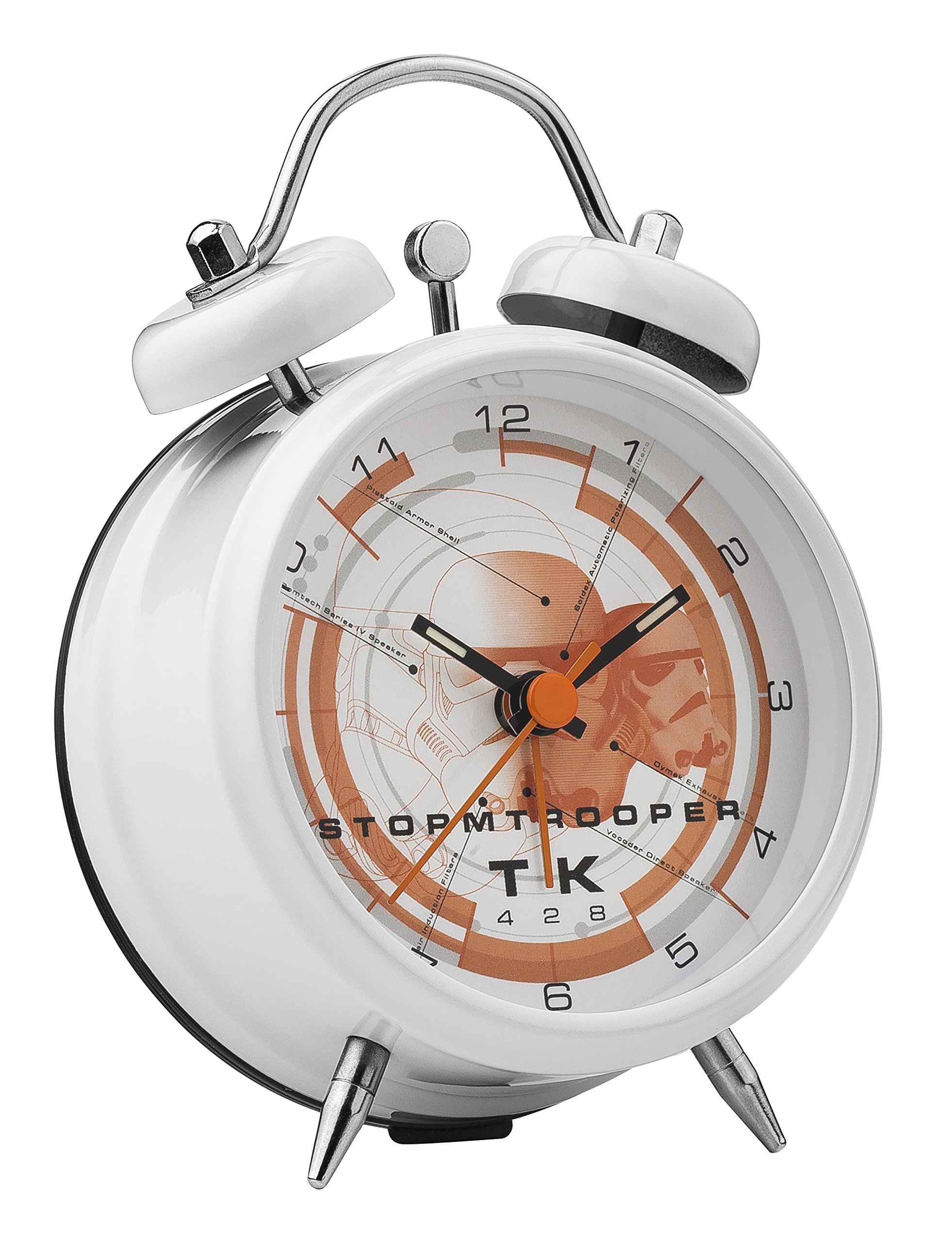 STAR WARS Stormtrooper Mini Twin Bell Clock, Aluminum, White, 4 x 8 x 12.5 cm
