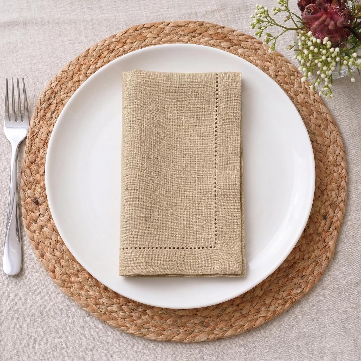 Palisa Beige Cotton Cloth Dinner Napkins Set of 12-18x18 Inch image 2
