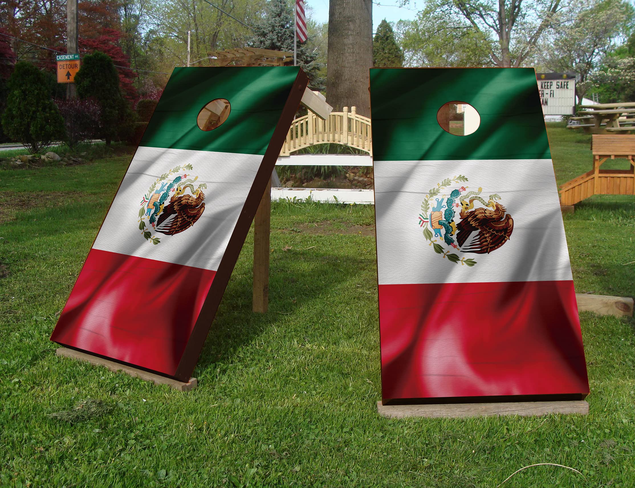 Mexican Flag Cornhole Board Wraps by AdesiivoStudio - Vibrant Tricolor Design with Lamination Options, Durable Vinyl Decals for Standard Boards