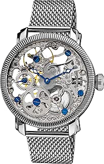 Akribos XXIV Men's Skeleton Mechanical Silver Watch - Exhibition Case - See Thru Dial - Stainless Steel Bracelet Strap - AK525