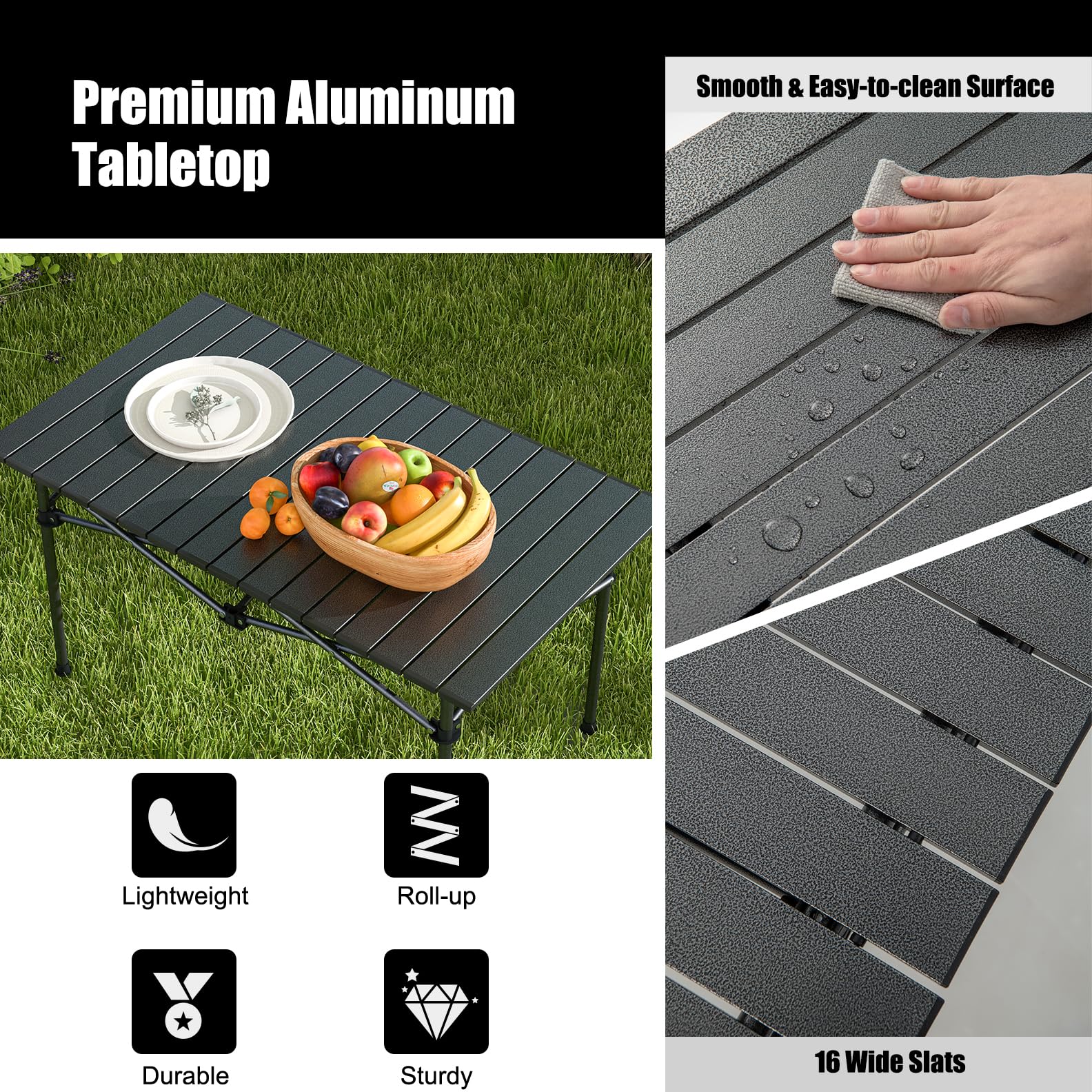 KOMFOTTEU Table Camping Pliante, Aluminium, 4-6 Personnes, 95 x 55 x 50 cm