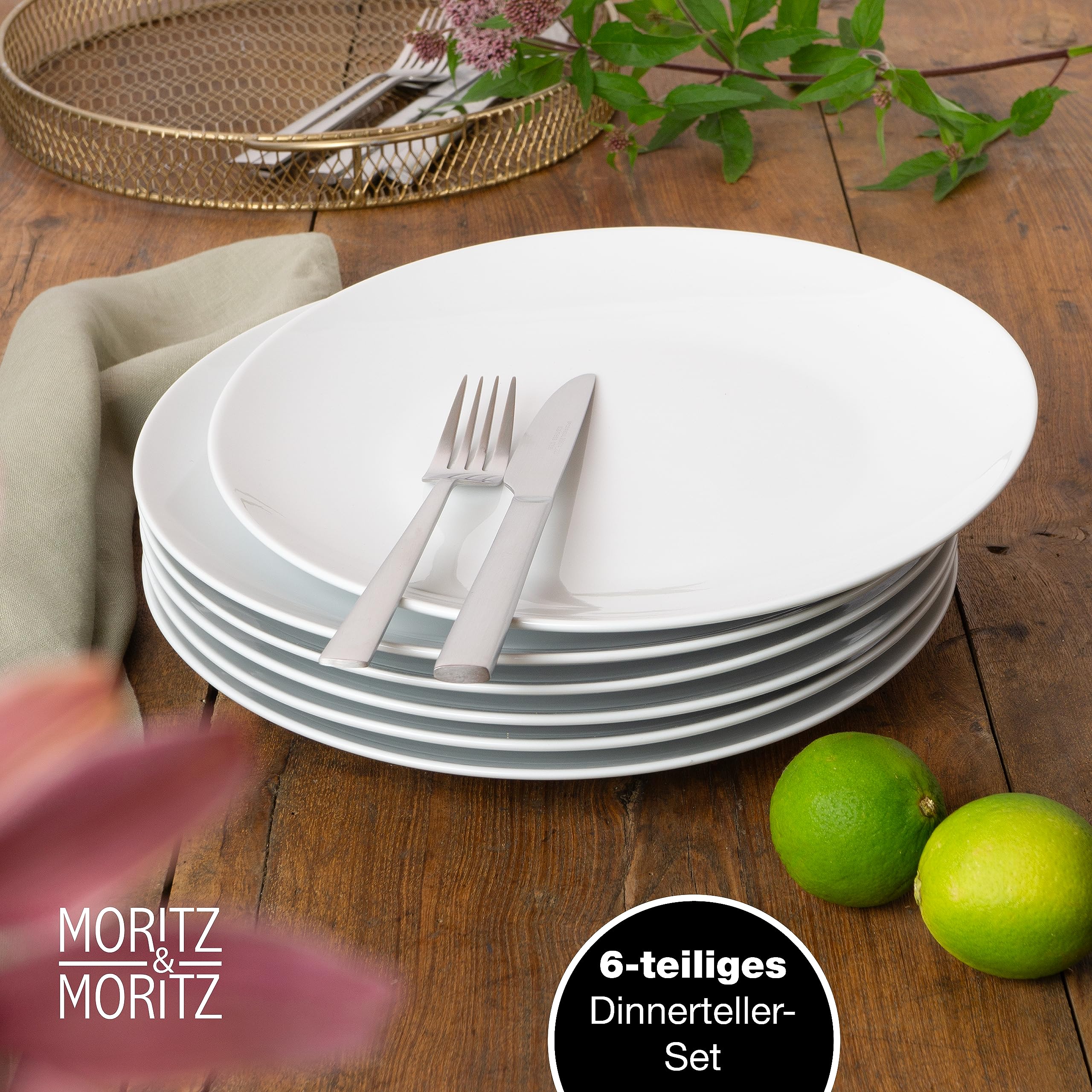 Moritz & Moritz Speiseteller Set 6 Personen - Essteller Ø 27 cm – Große Teller in weiß - Flache Teller 6er Set als Tafelgeschirr, Servierteller & Frühstücksteller