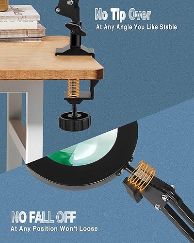 Miniatura 6 de NOEVSBIG Lámpara de escritorio con lupa con brazo oscilante de 3 secciones y abrazadera grande, lupa con luz y soporte, lupa de escritorio de 10