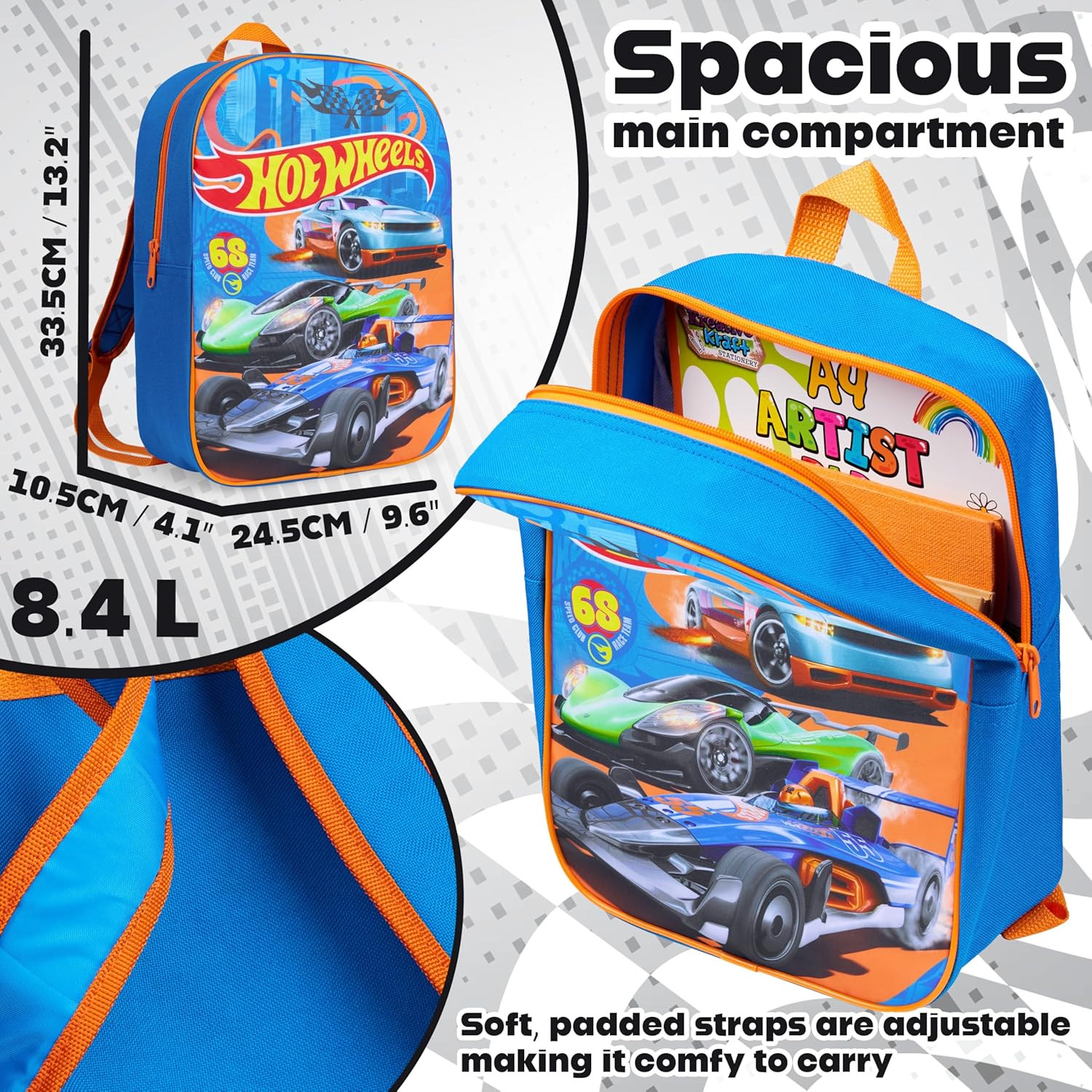 Get Trend Hot Wheels Mini Backpack Kids Toddlers 12x9” Rucksack Kindergarten Bag Preschool Sports Travel Backpacks 3+ Gifts for Kids (Blue Hot Wheels) - Image 2